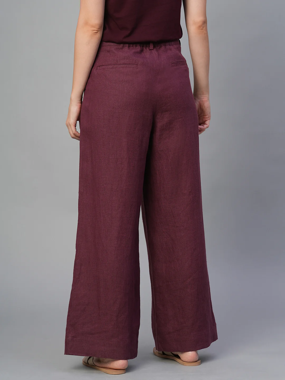 Women's Wine 100% Linen Wide Leg Pant - Image 5