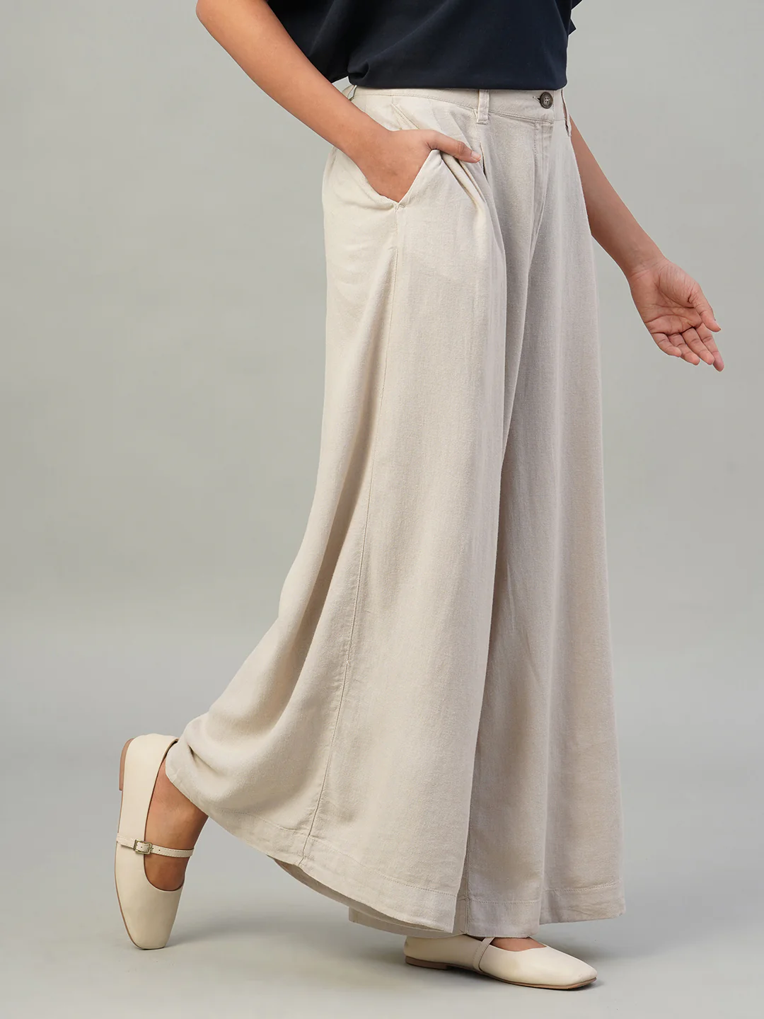 Women's Sand Linen Viscose Wide Leg Pant - Image 4