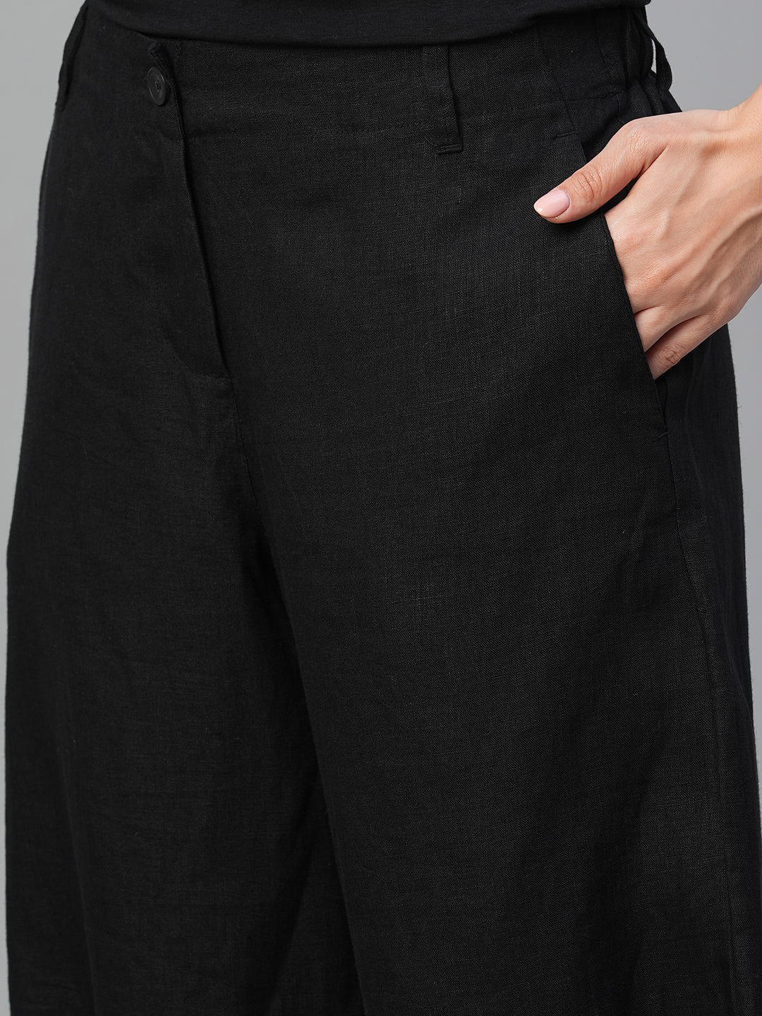 Women's Black 100% Linen Regular Fit Pant - Image 6