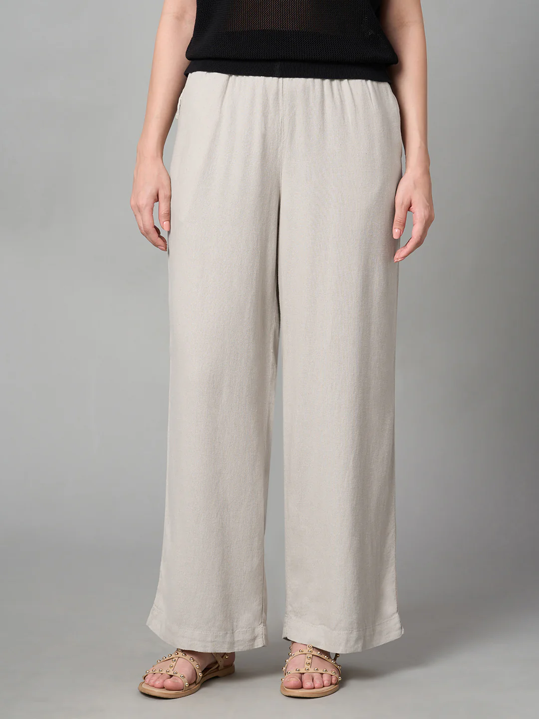 Women's Sand Linen Viscose Regular Fit Pant - Image 2