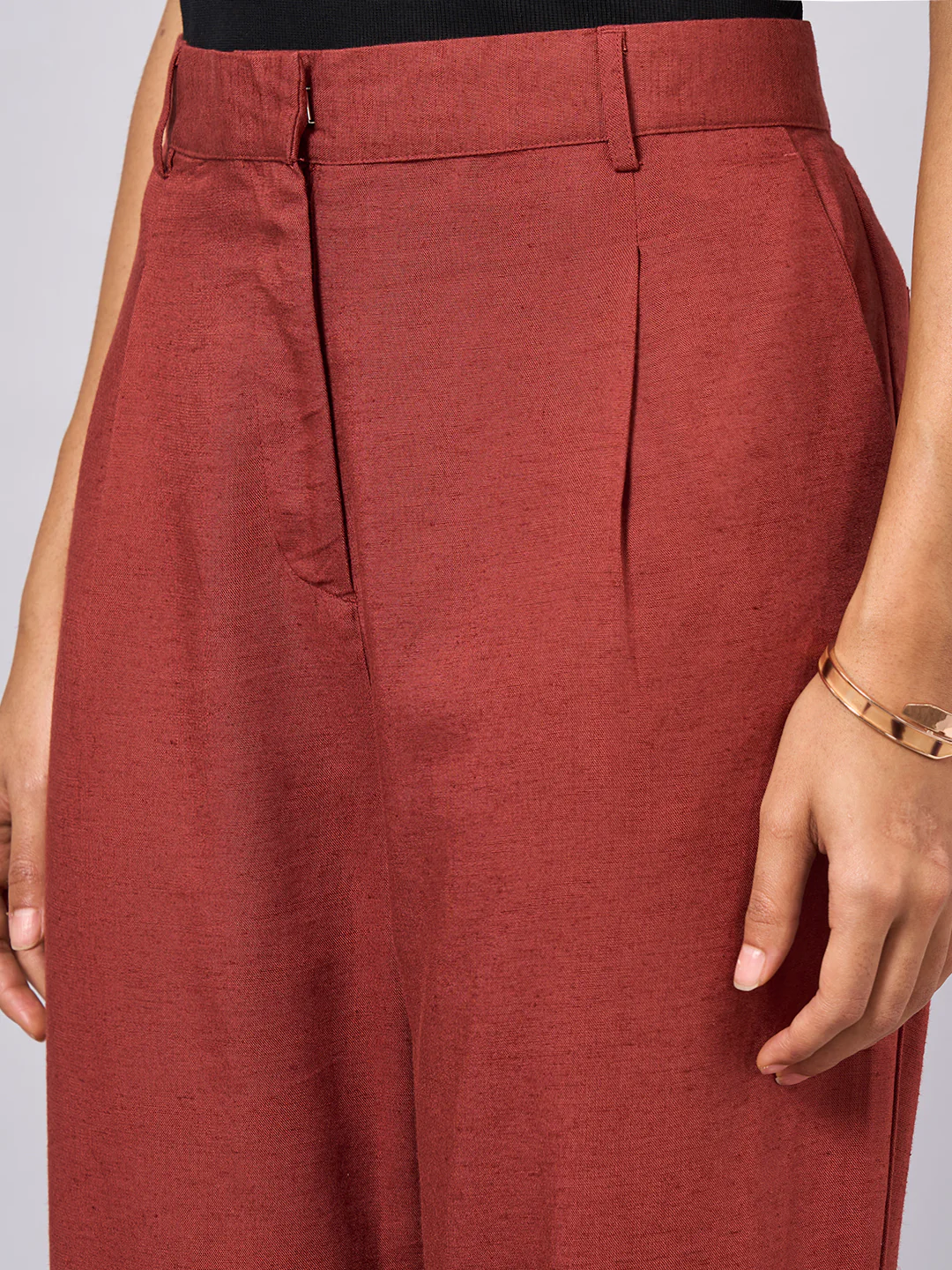 Women's Rust Linen Viscose Regular Fit Pant - Image 7