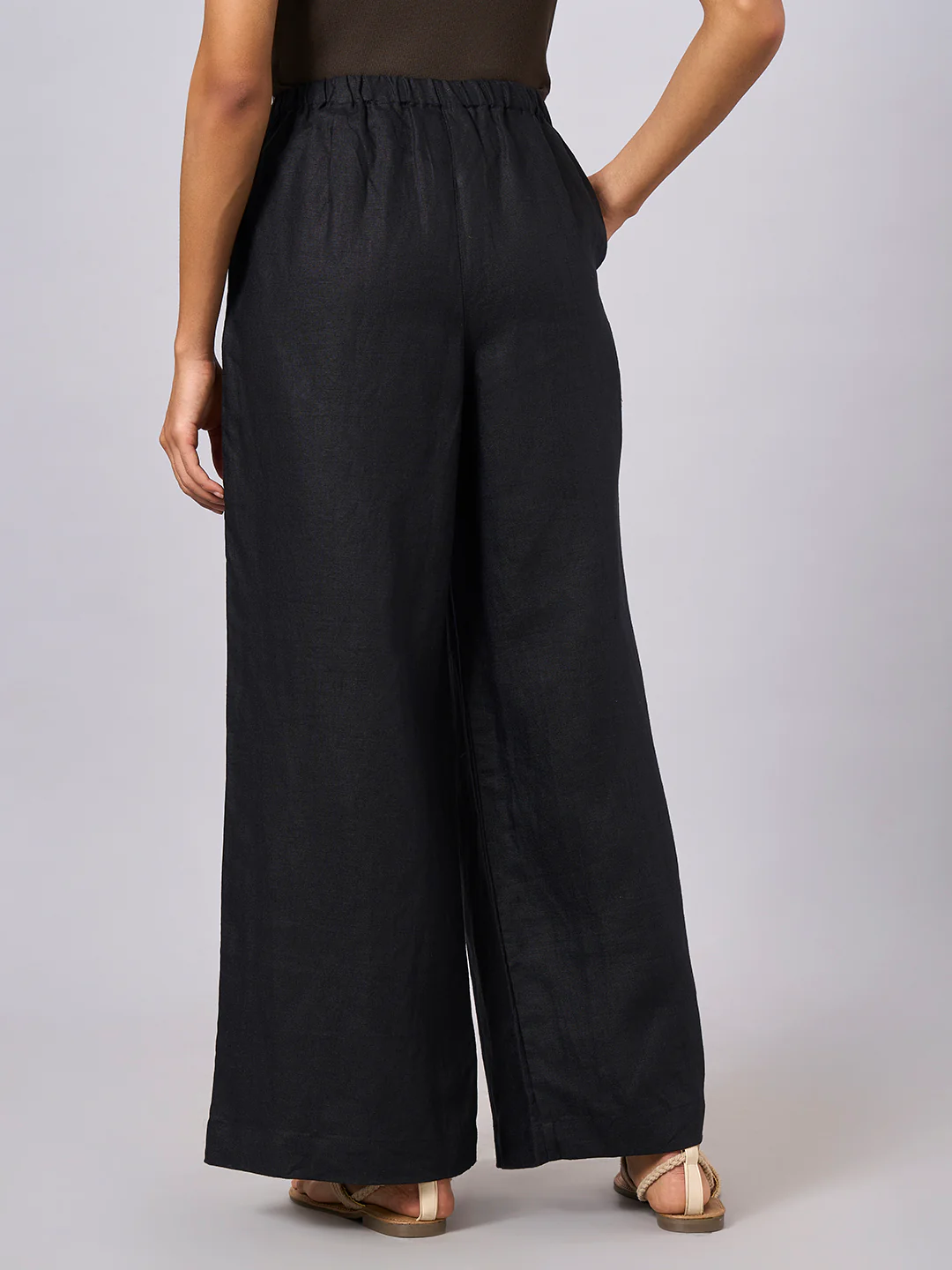 Women's Black 100% Linen Regular Fit Pant - Image 5