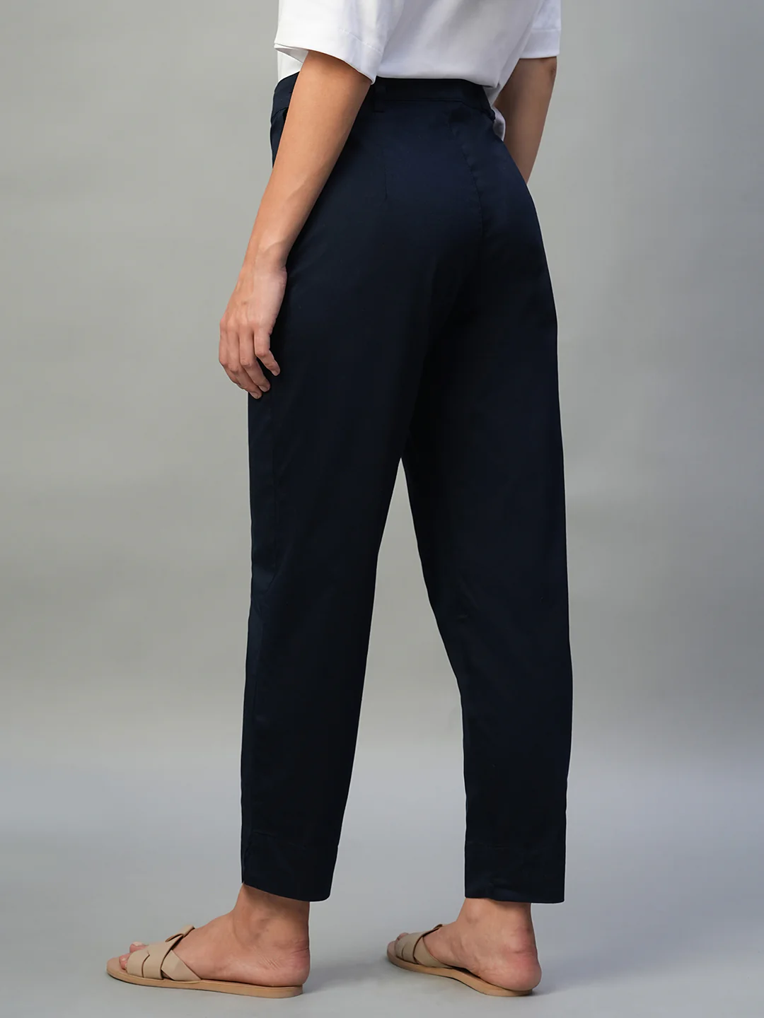 Women's Navy Cotton Lycra Regular Fit Pant - Image 5