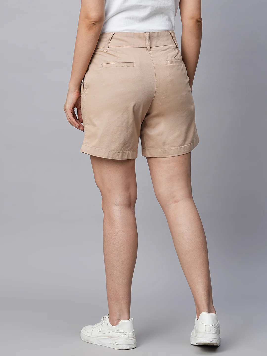 Women's Beige Cotton Lycra Regular Fit Shorts - Image 5