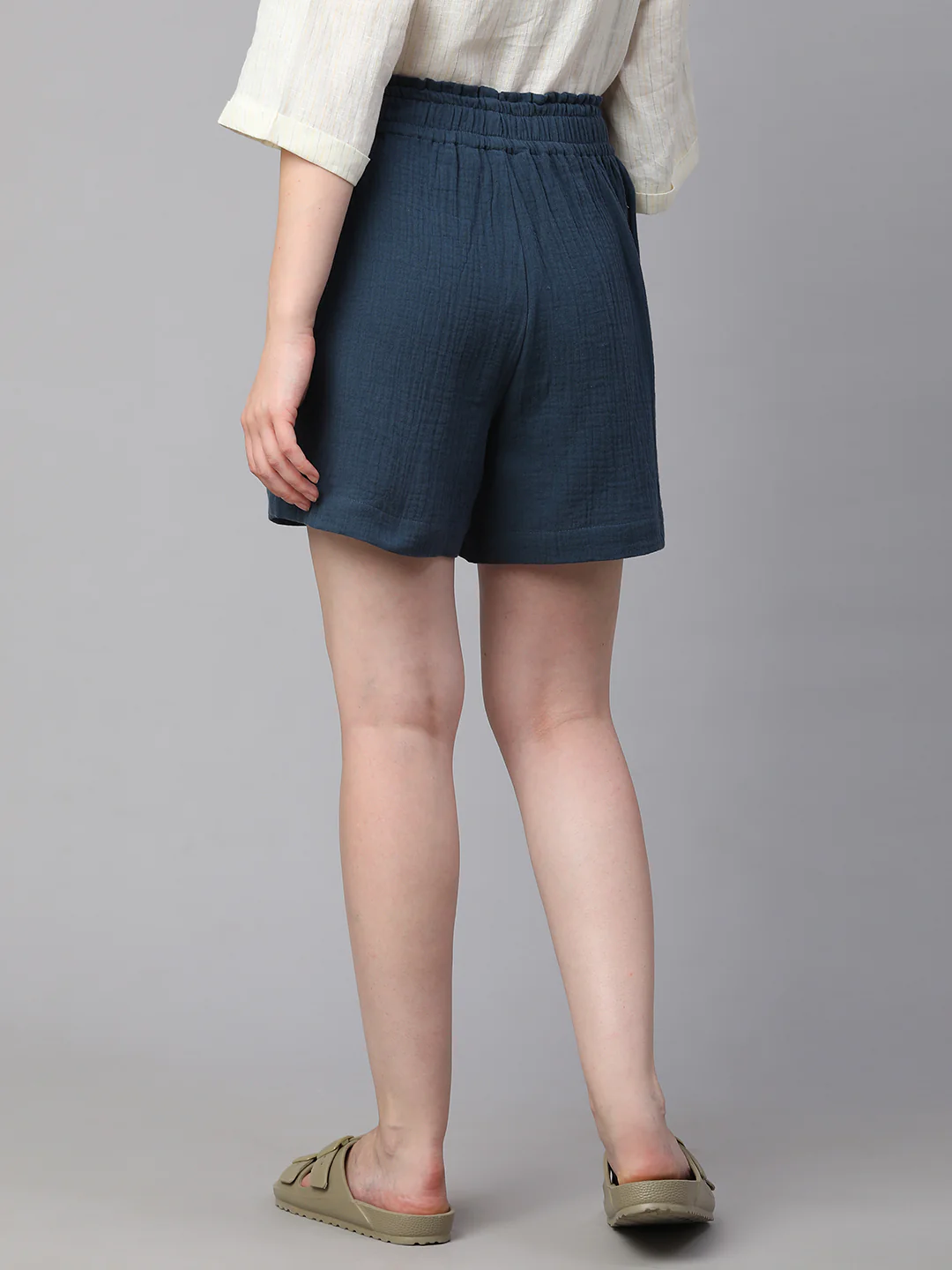 Women's Blue Cotton Regular Fit Shorts - Image 3