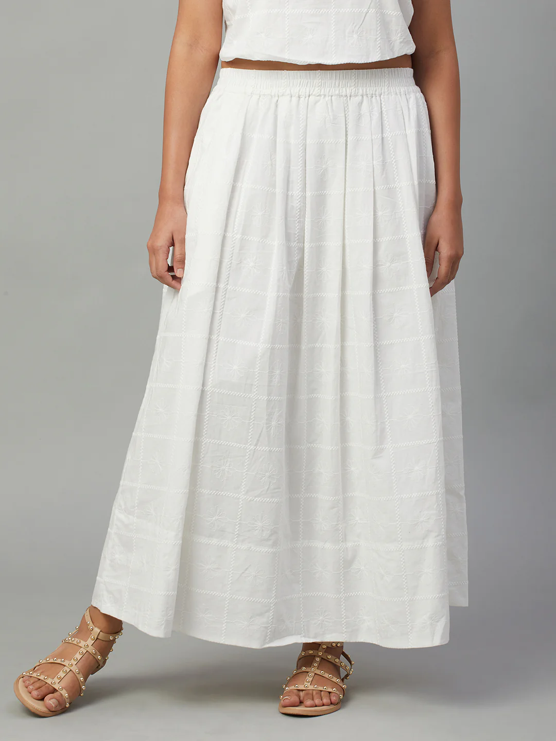 Women's White 100% Cotton Regular Fit Skirt - Image 3