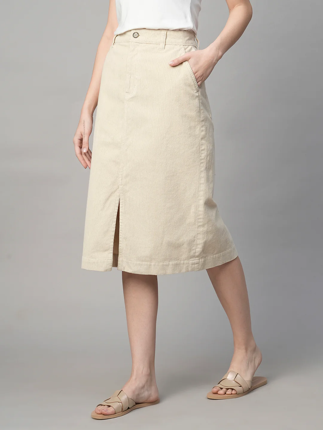 Women's Corduroy Natural 100% Cotton Regular Fit Skirt - Image 4