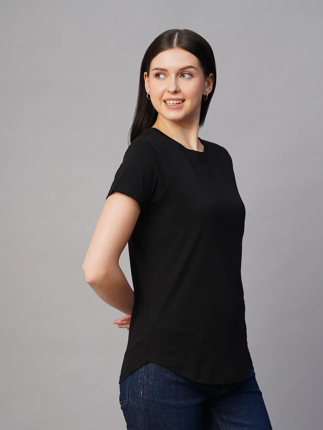 Women's Black 100% Cotton Regular Fit Tshirt - Image 4
