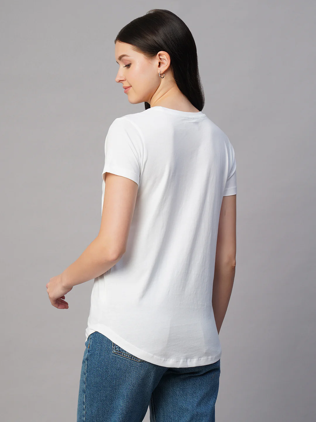 Women's White 100% Cotton Regular Fit Tshirt - Image 5