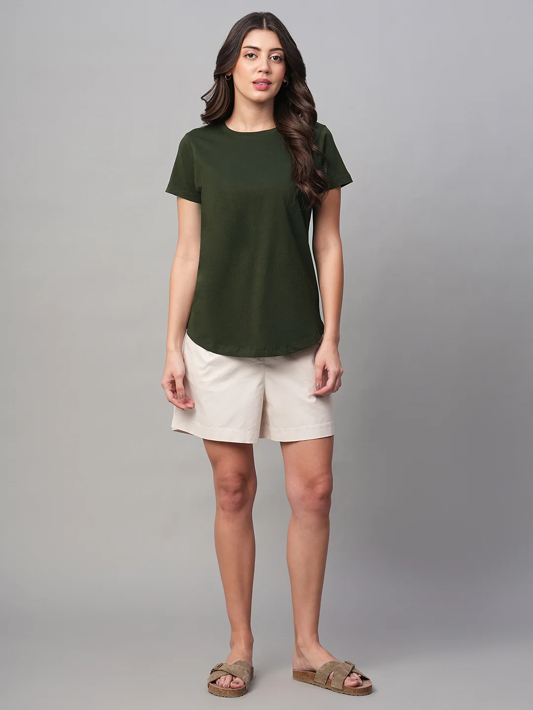 Women's Green 100% Cotton Regular Fit Tshirt - Image 2
