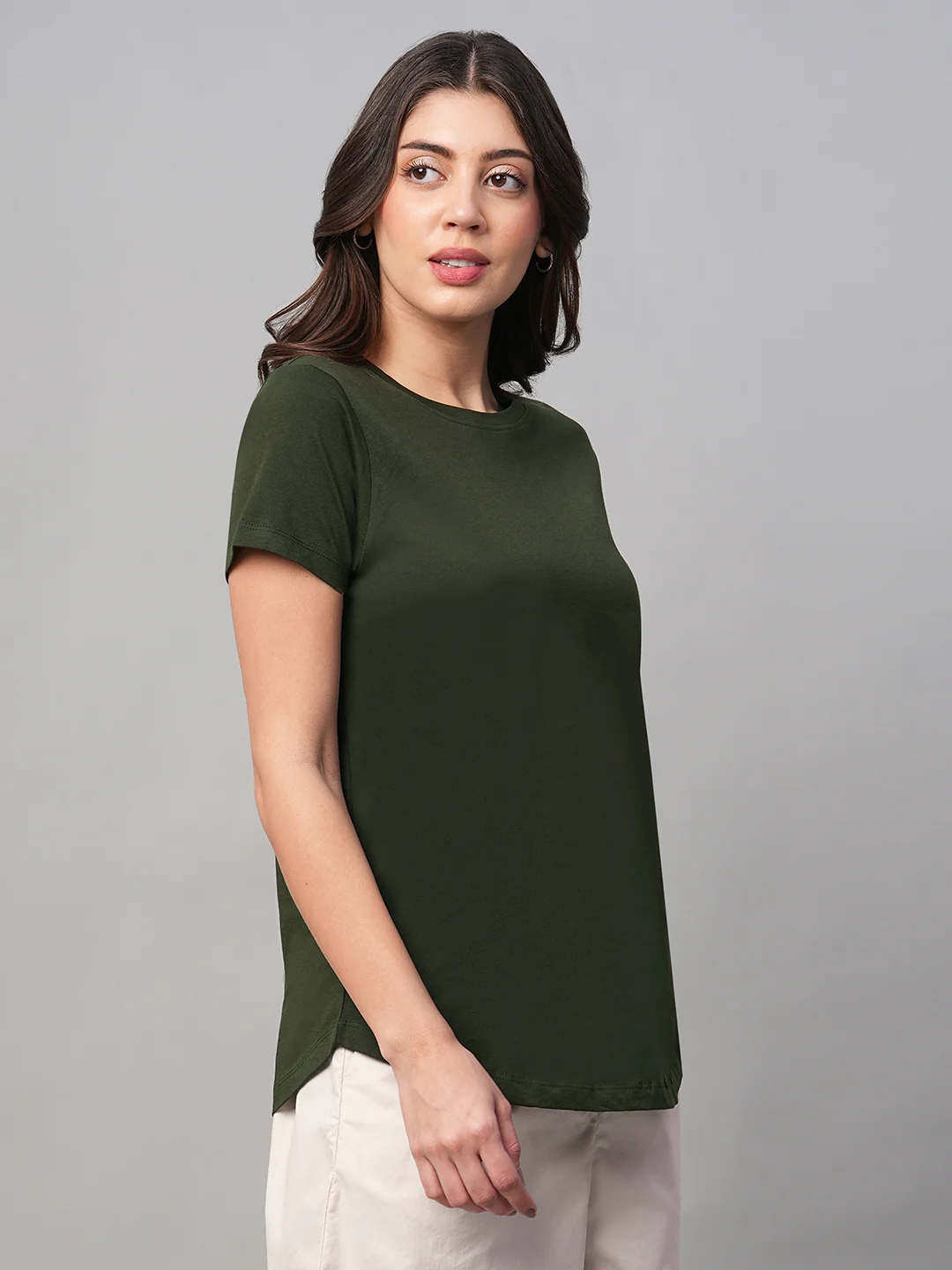 Women's Green 100% Cotton Regular Fit Tshirt - Image 4