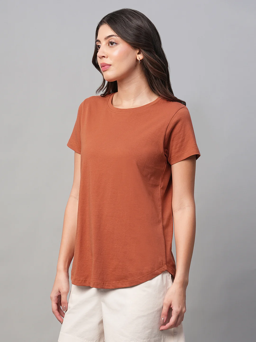 Women's Rust 100% Cotton Regular Fit Tshirt - Image 3