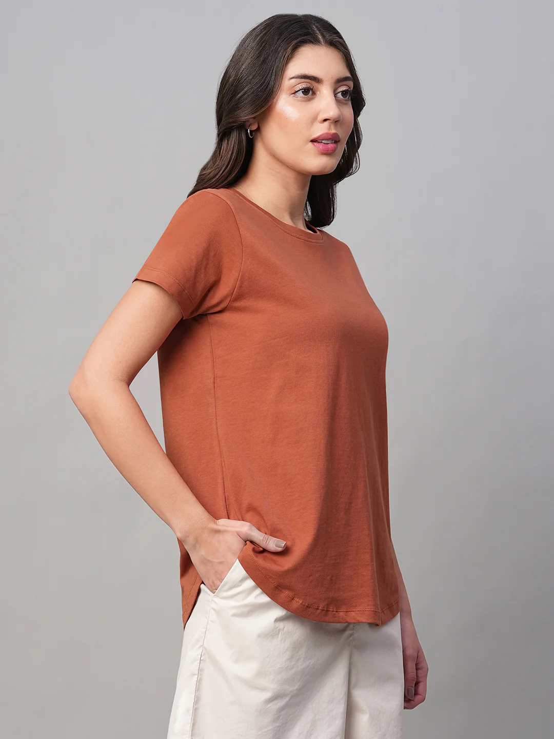 Women's Rust 100% Cotton Regular Fit Tshirt - Image 4