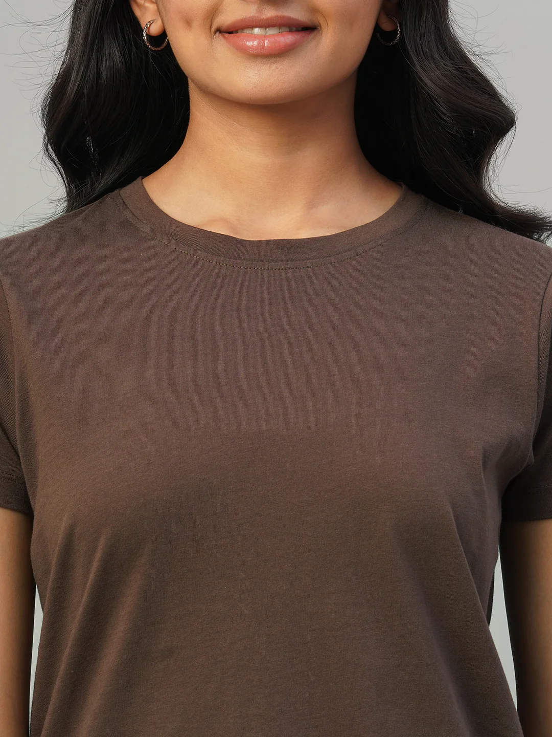 Women's Brown 100% Cotton Slim Fit Tshirt - Image 6