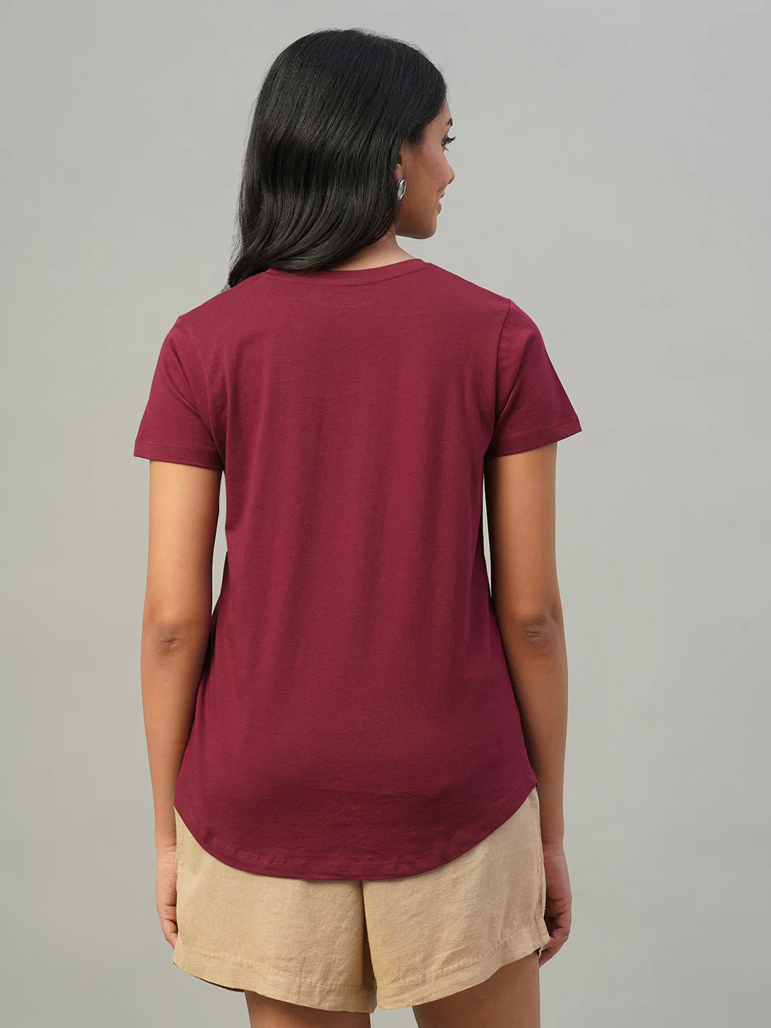 Women's Red 100% Cotton Slim Fit Tshirt - Image 4