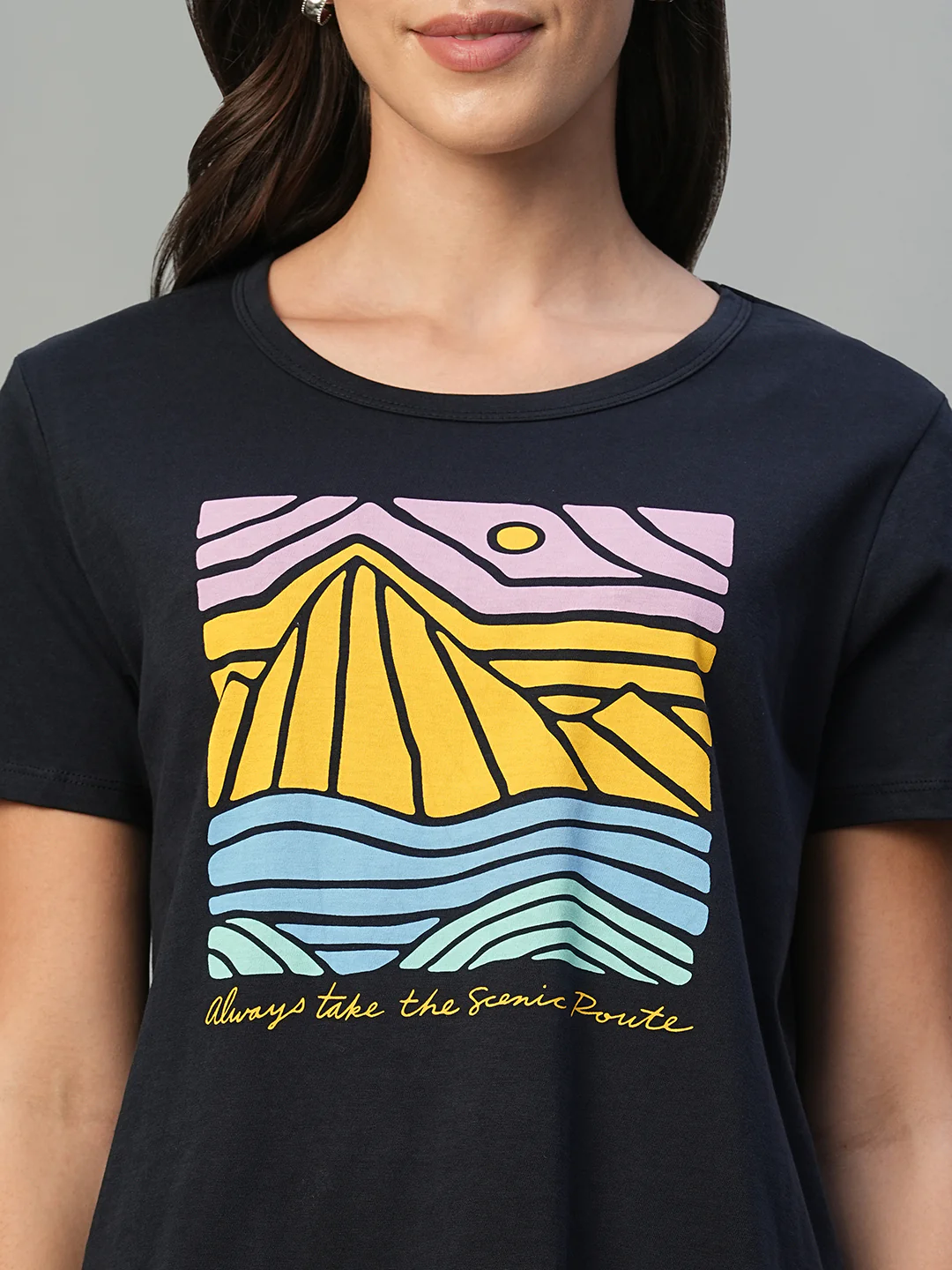 Women's Navy 100% Cotton Regular Fit Tshirt - Image 6