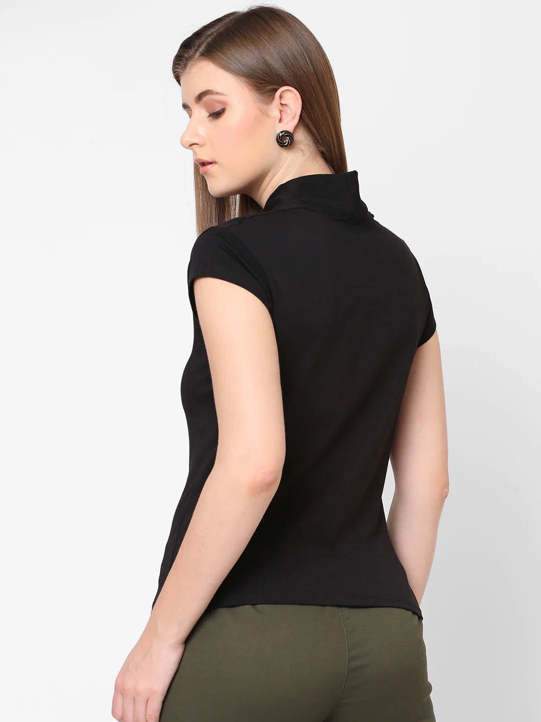 Women's Black Cotton Elastane Slim Fit Tshirt - Image 5