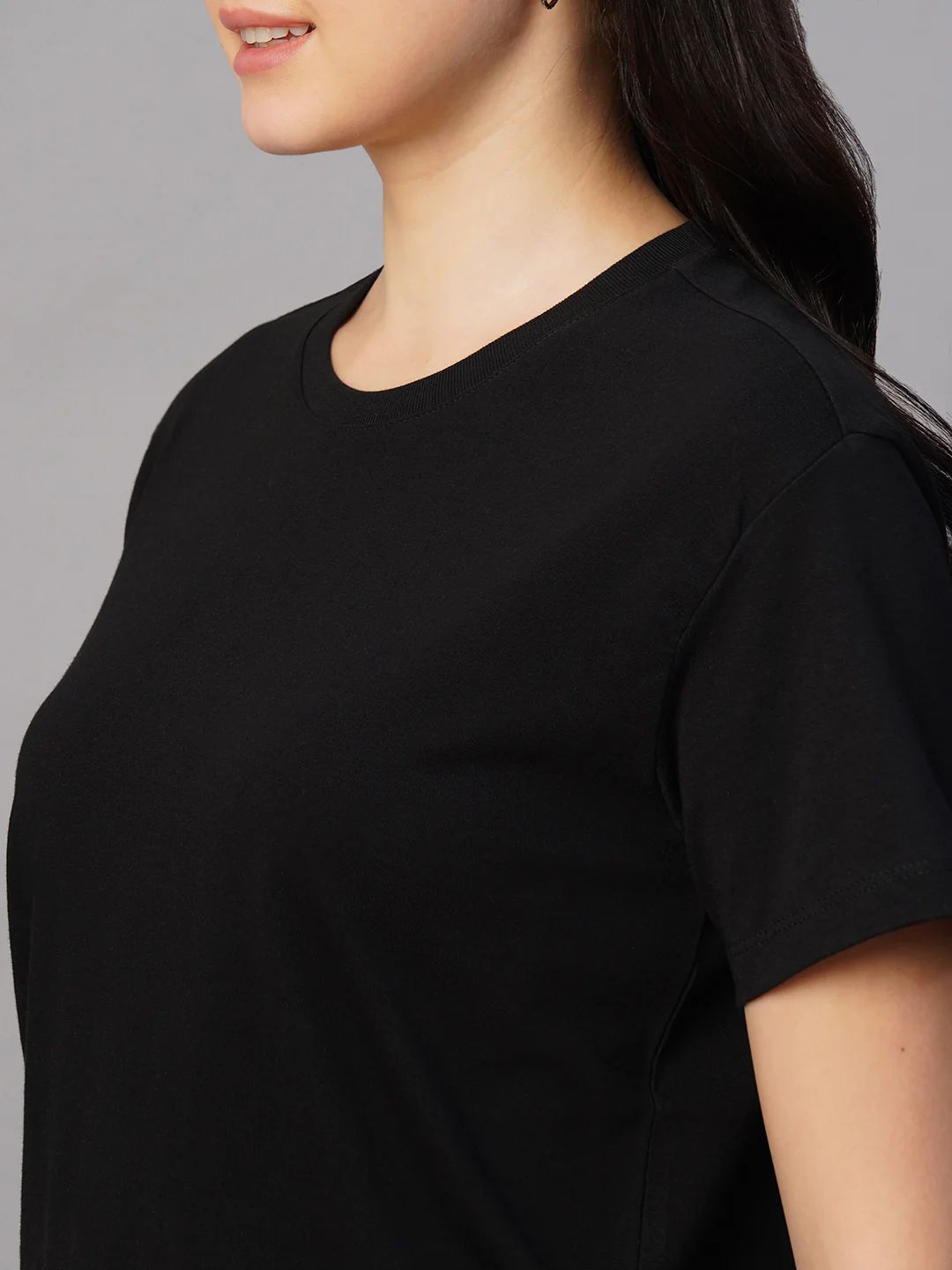 Women's Black 100% Cotton Regular Fit Tshirt - Image 7