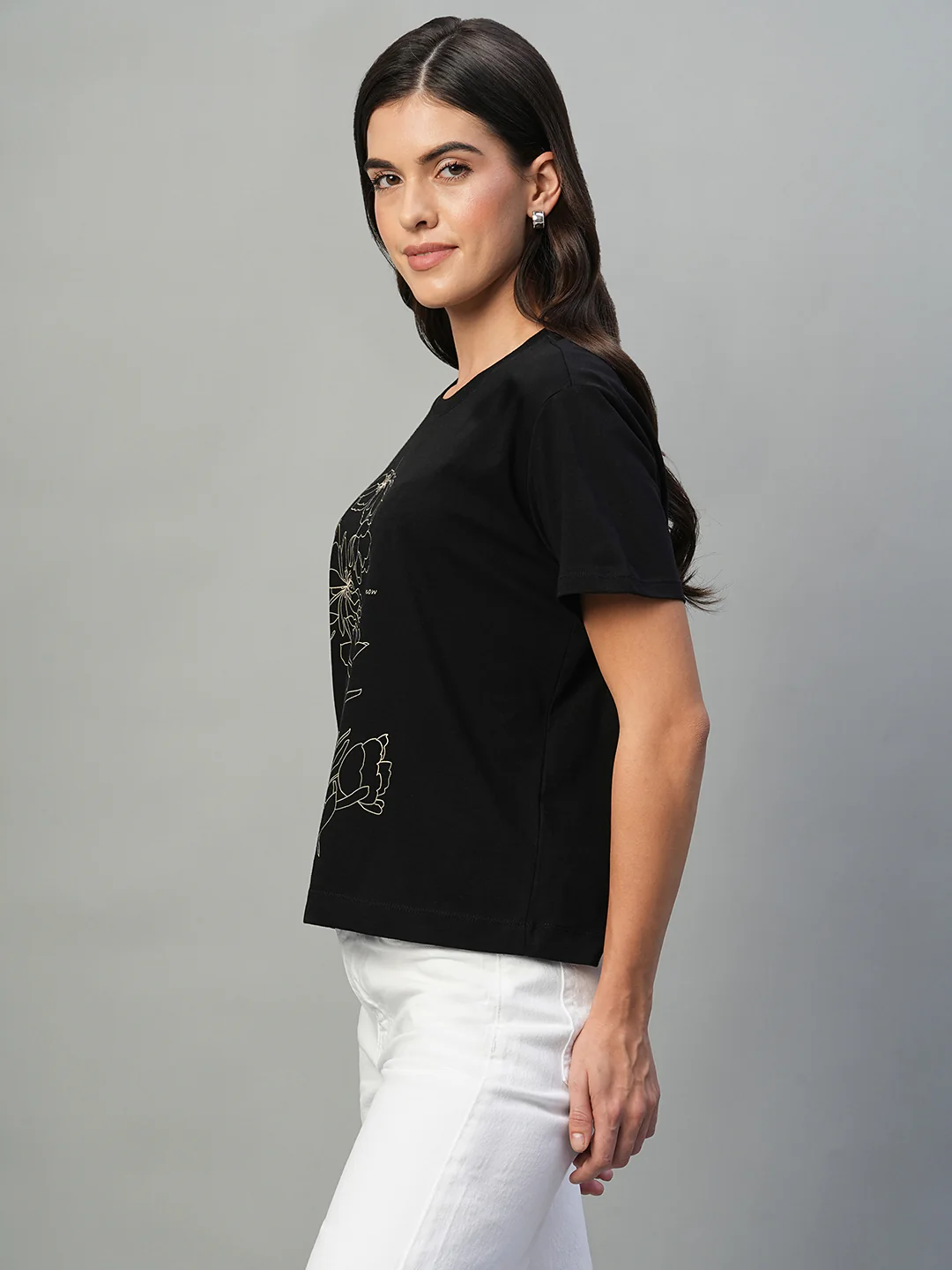 Women's Black 100% Cotton Regular Fit Tshirt - Image 3