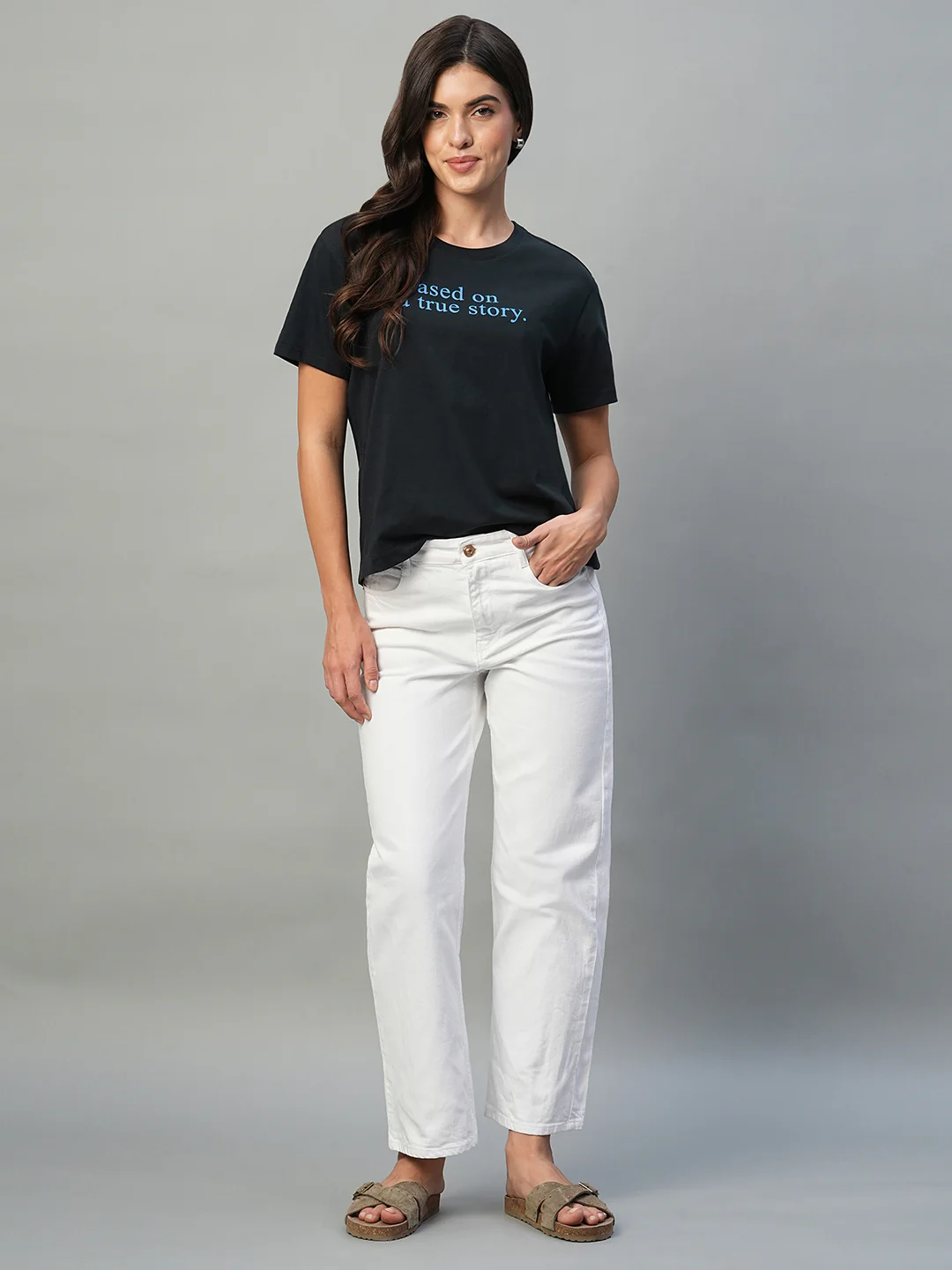 Women's Navy 100% Cotton Regular Fit Tshirt - Image 2