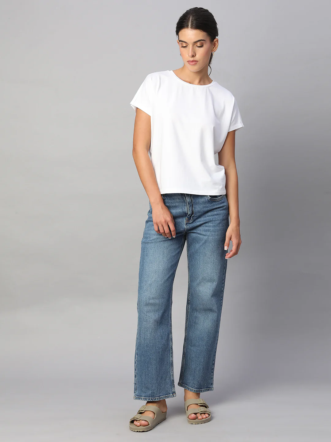 Women's White Cotton Bamboo Elastane Regular Fit Tshirt - Image 2