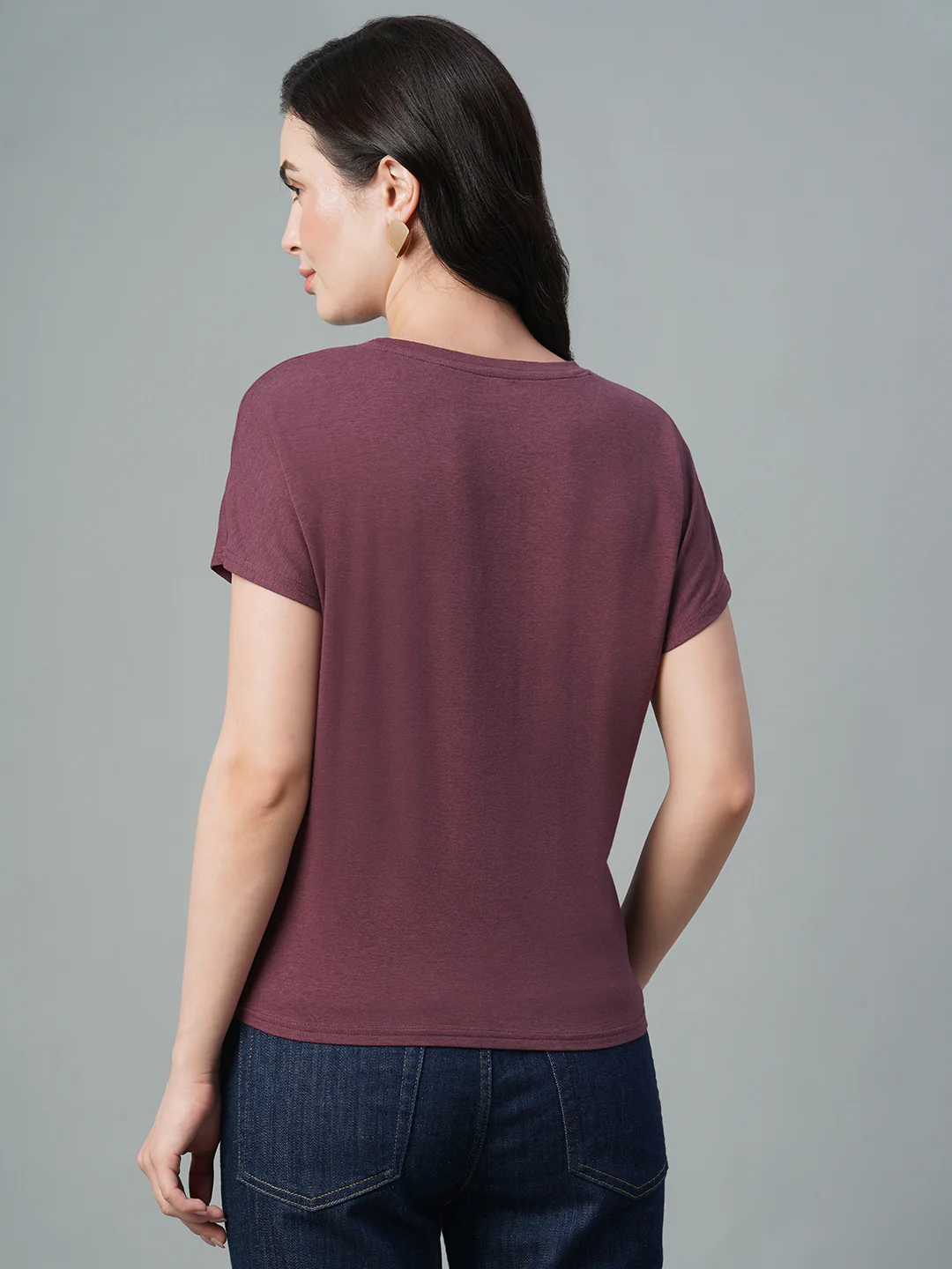 Women's Wine Cotton Bamboo Elastane Regular Fit Tshirt - Image 5
