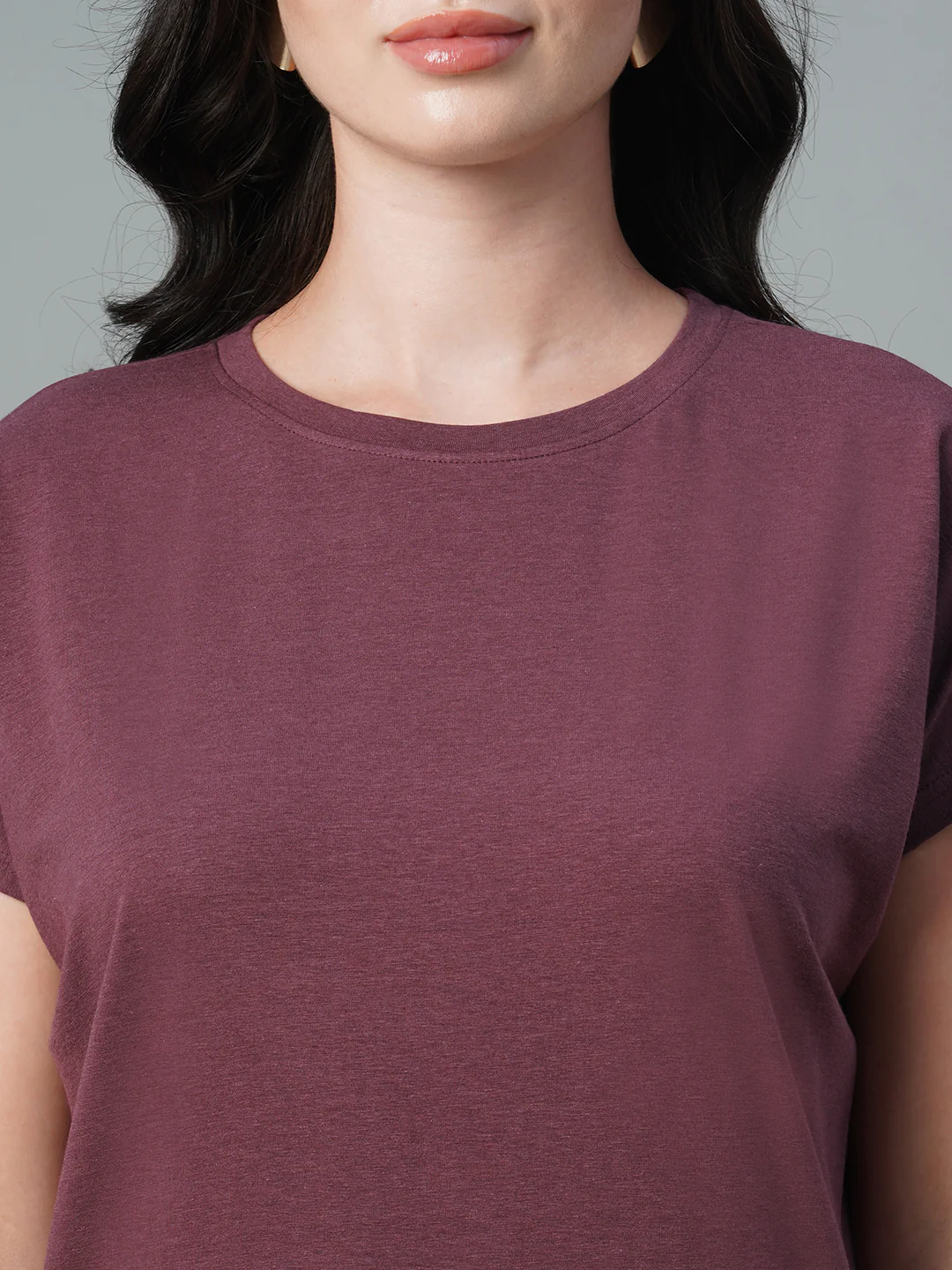 Women's Wine Cotton Bamboo Elastane Regular Fit Tshirt - Image 6