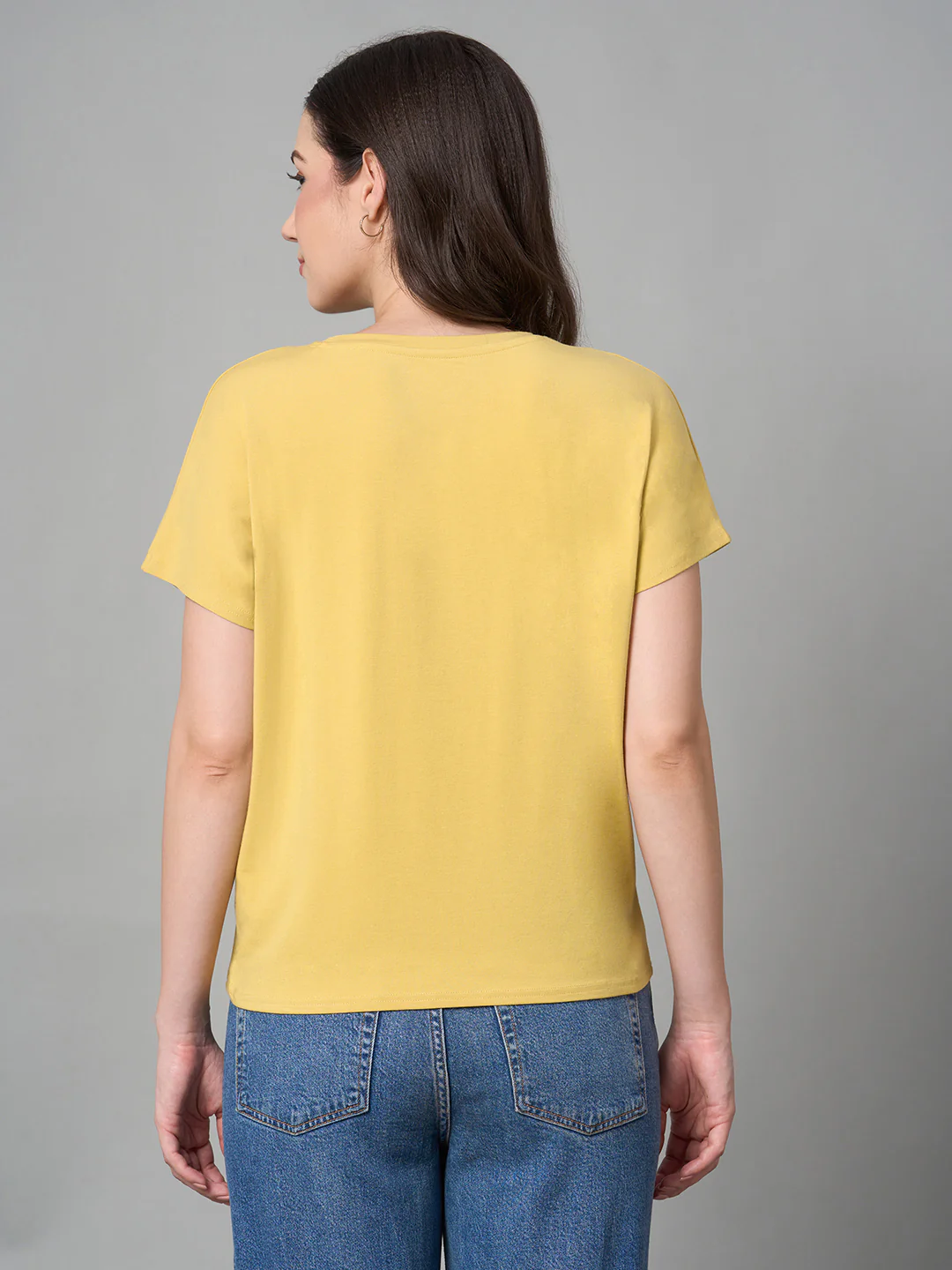 Women's Mustard Cotton Bamboo Elastane Regular Fit Tshirt - Image 4