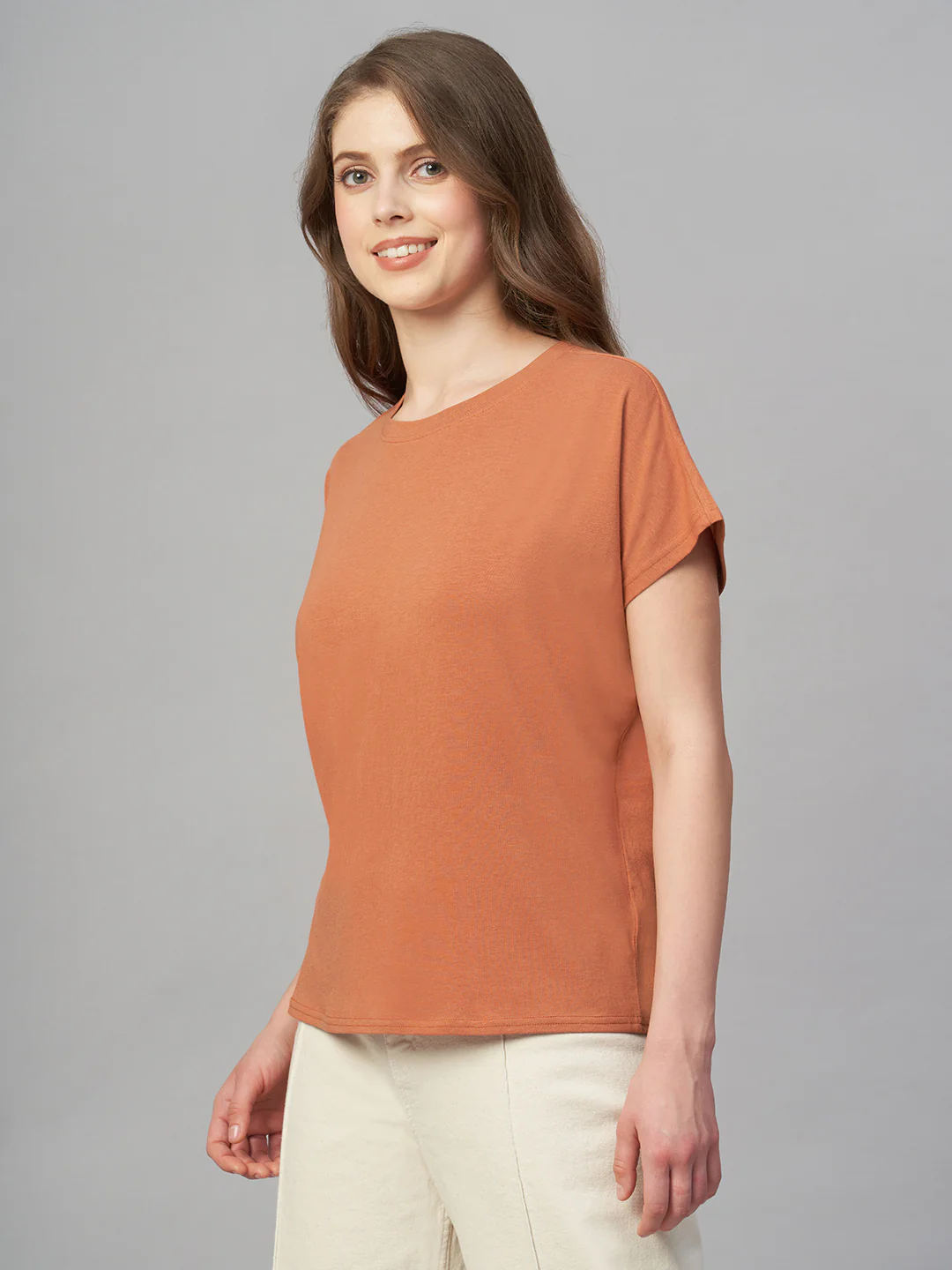 Women's Rust Cotton Bamboo Elastane Regular Fit Tshirt - Image 2