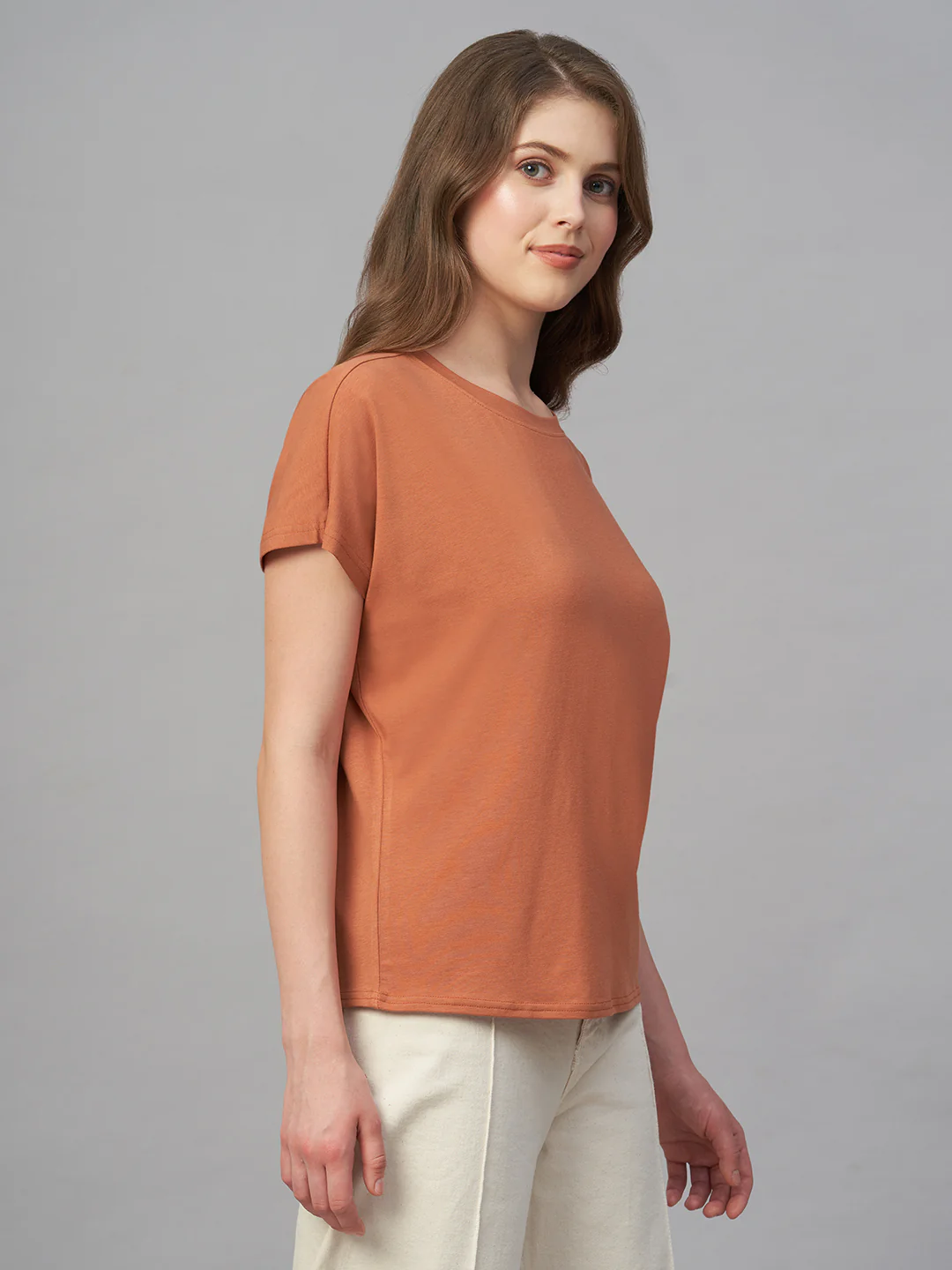 Women's Rust Cotton Bamboo Elastane Regular Fit Tshirt - Image 3