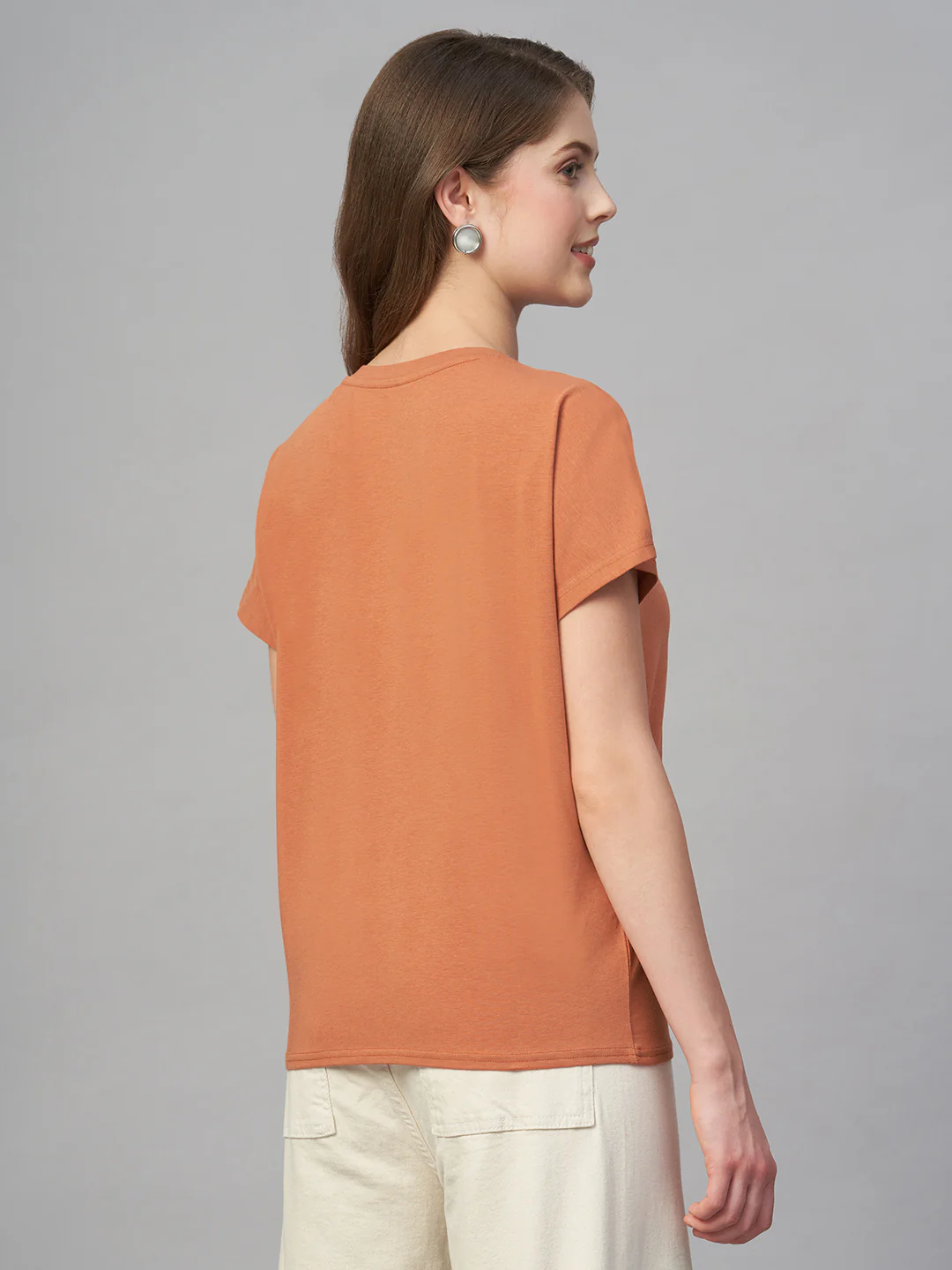 Women's Rust Cotton Bamboo Elastane Regular Fit Tshirt - Image 4