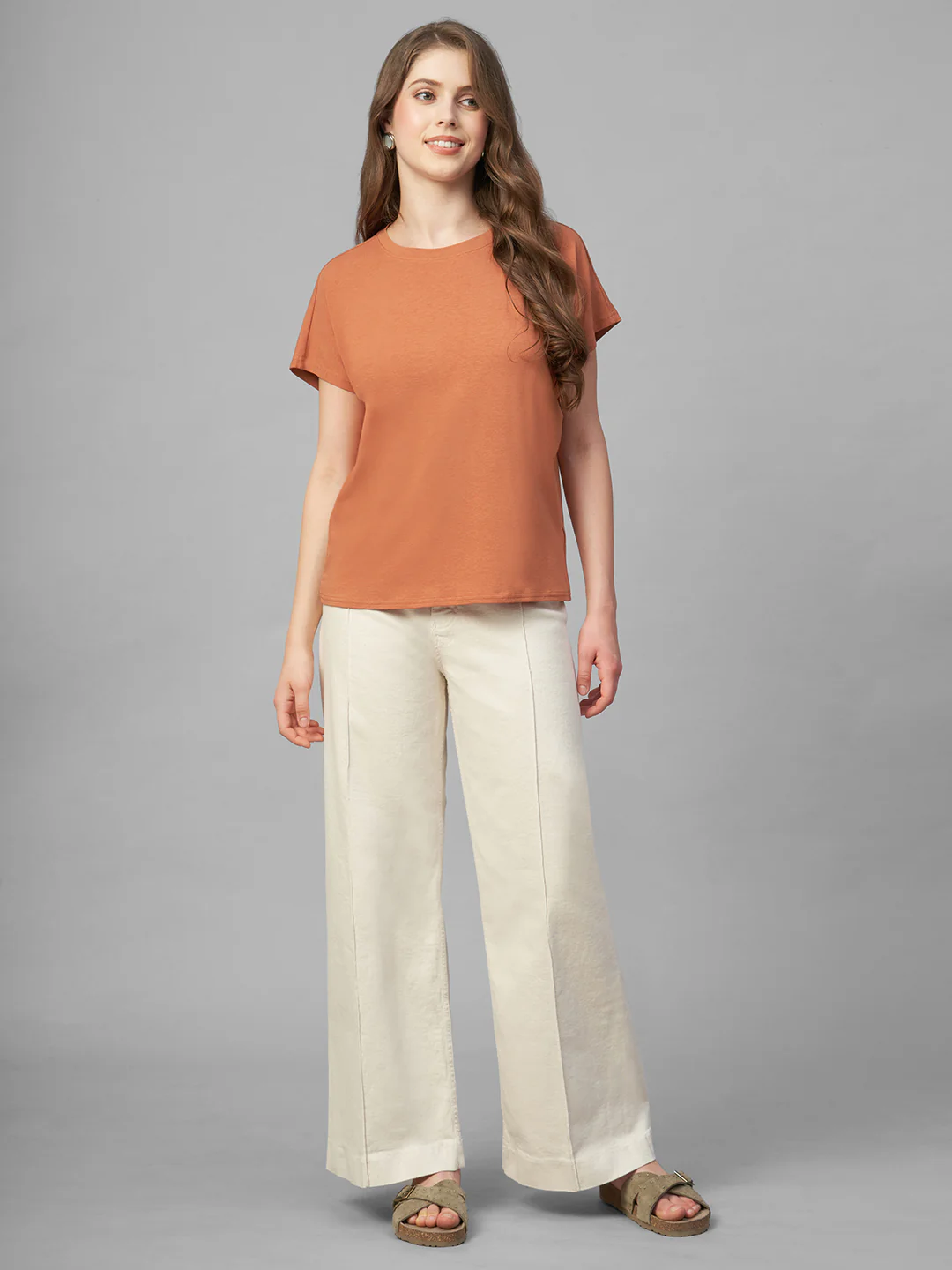 Women's Rust Cotton Bamboo Elastane Regular Fit Tshirt - Image 5