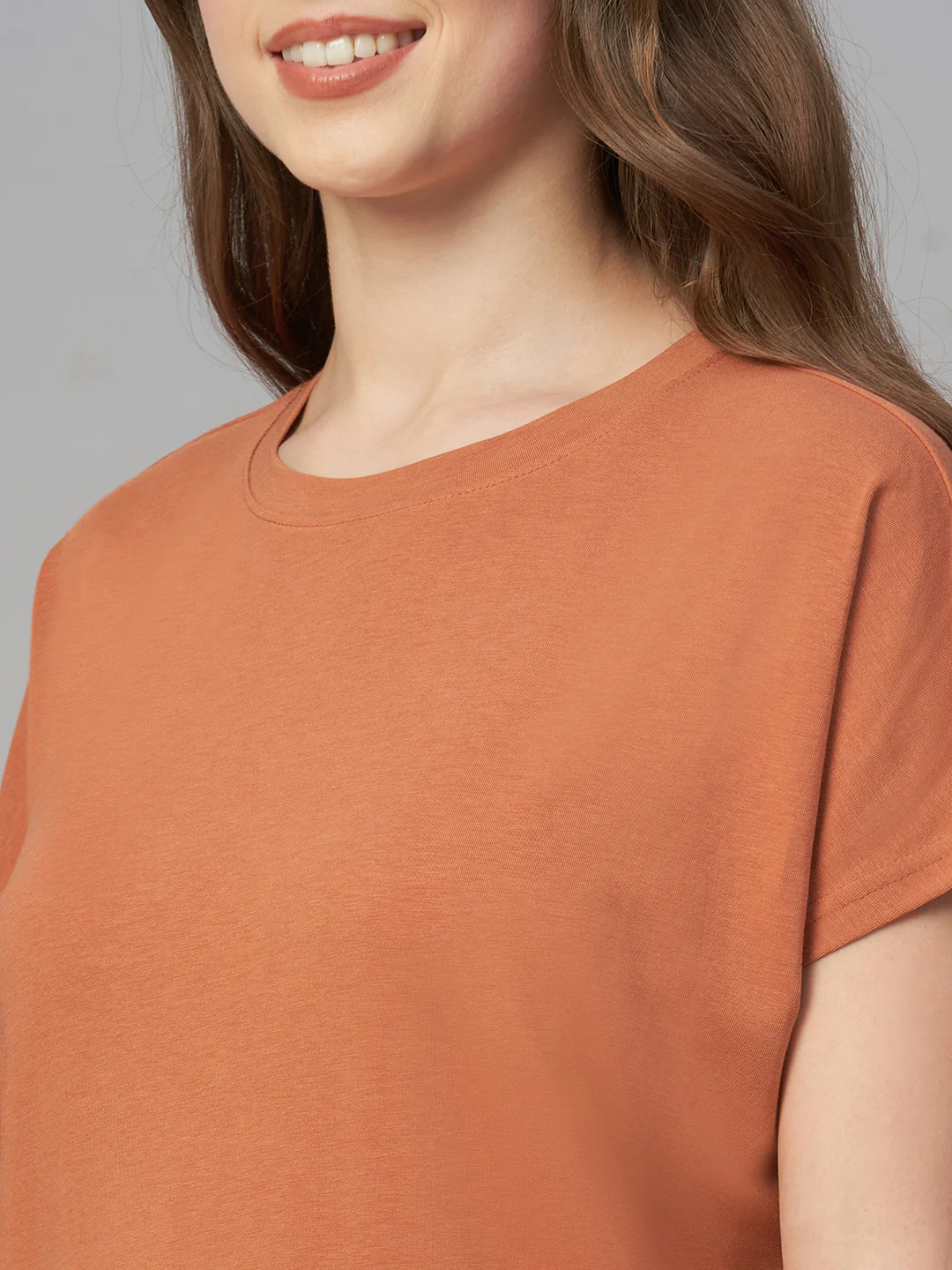 Women's Rust Cotton Bamboo Elastane Regular Fit Tshirt - Image 7