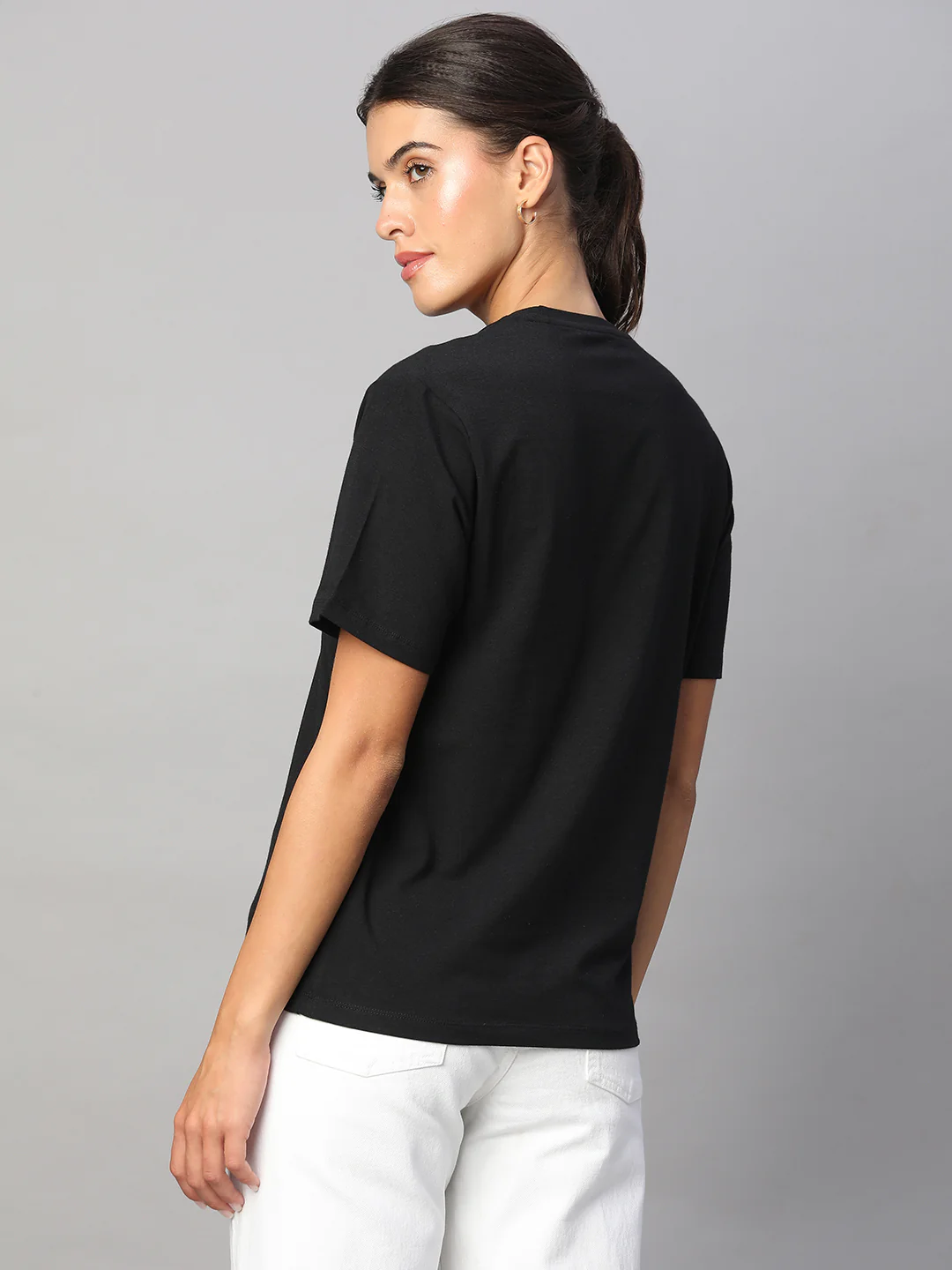 Women's Black Cotton Bamboo Elastane Regular Fit Tshirt - Image 5