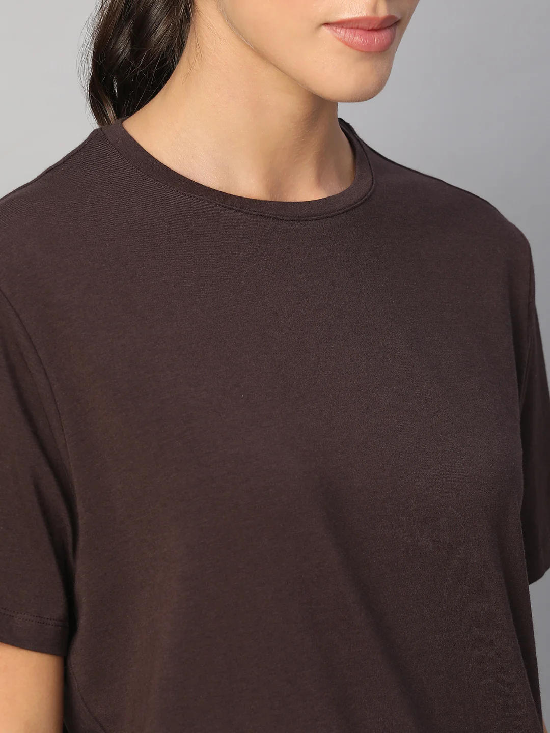 Women's Brown Cotton Bamboo Elastane Regular Fit Tshirt - Image 7