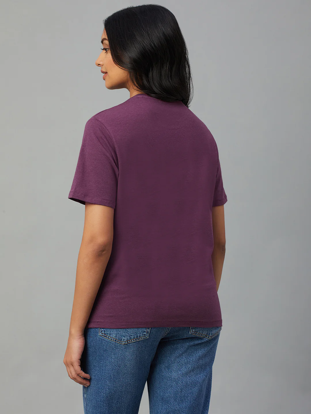 Women's Wine Cotton Bamboo Elastane Regular Fit Tshirt - Image 4