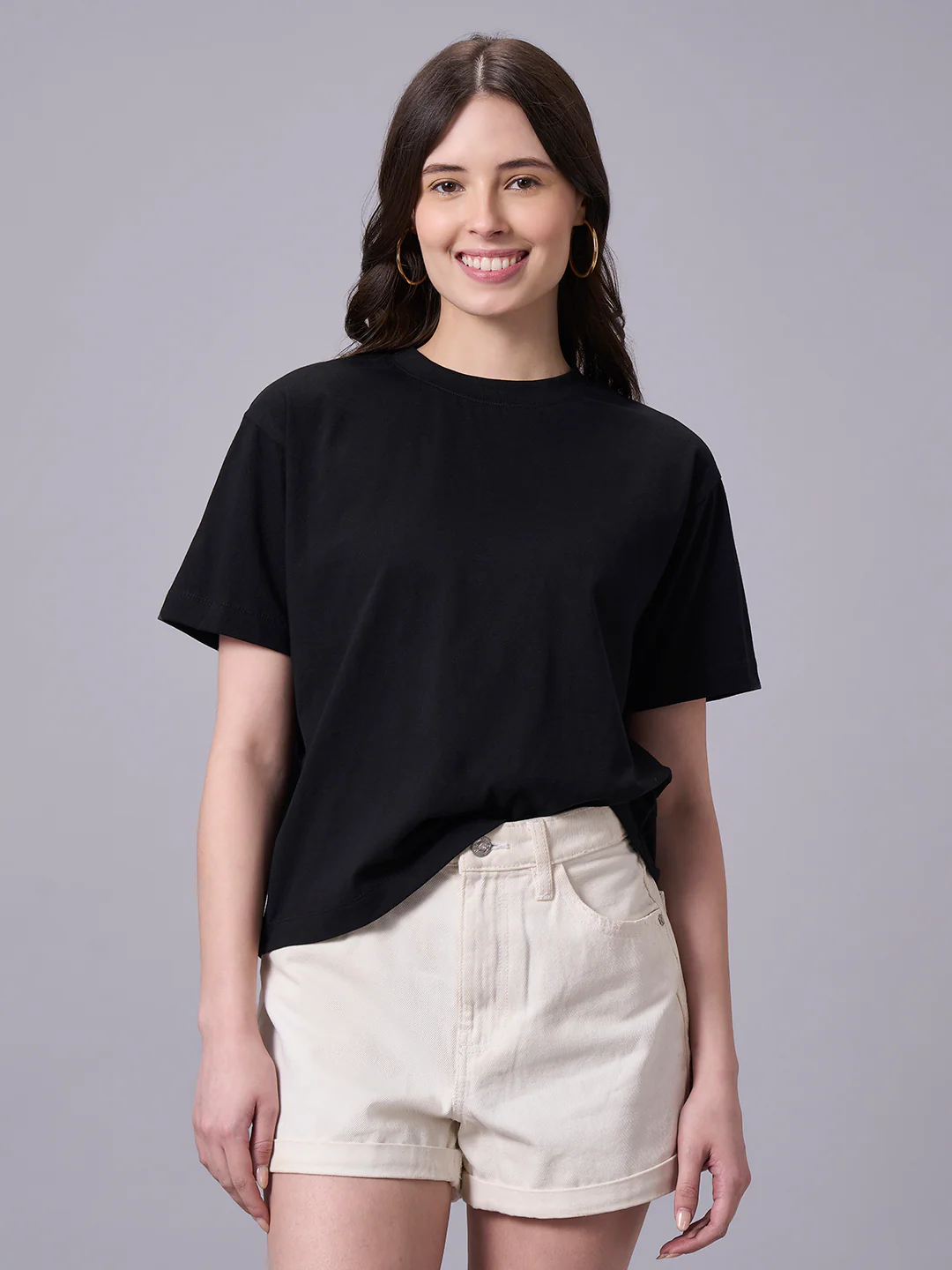 Women's Black 100% Organic Cotton Regular Fit Tshirt - Image 2