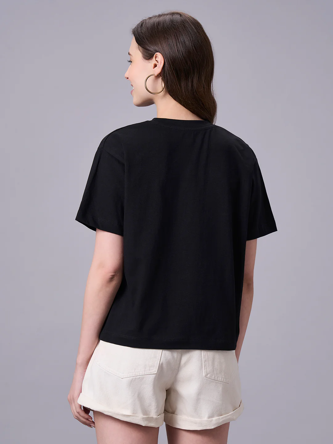 Women's Black 100% Organic Cotton Regular Fit Tshirt - Image 4