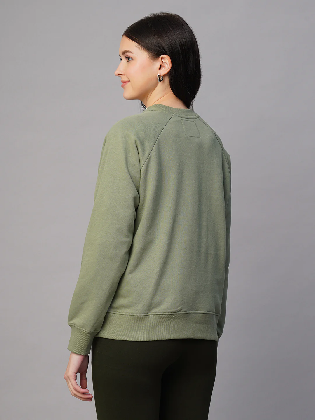 Women's Light Green Organic Cotton Regular Fit Sweatshirt - Image 6