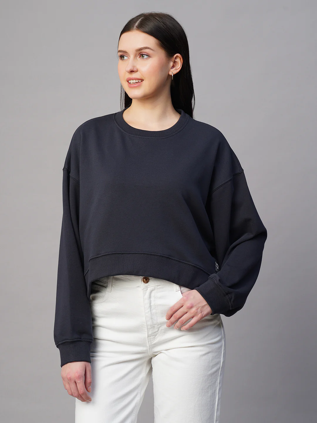 Women's Navy Organic Cotton Regular Fit Sweatshirt - Image 3