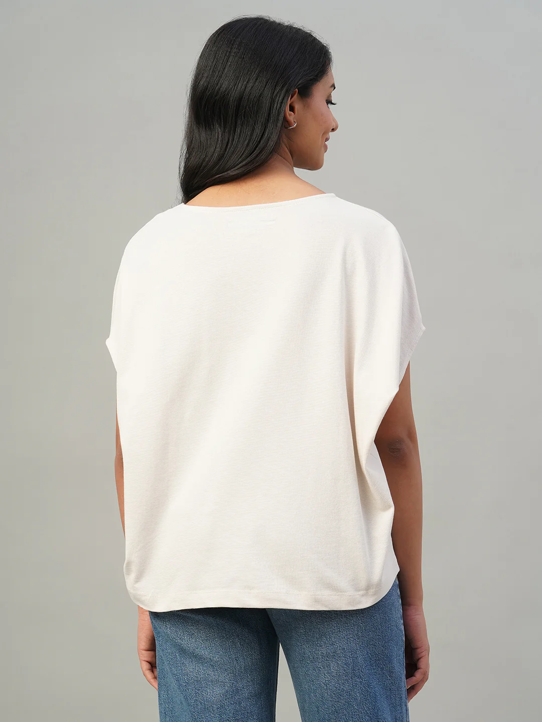 Women's Light Grey 100% Cotton Loose Fit Tshirt - Image 4