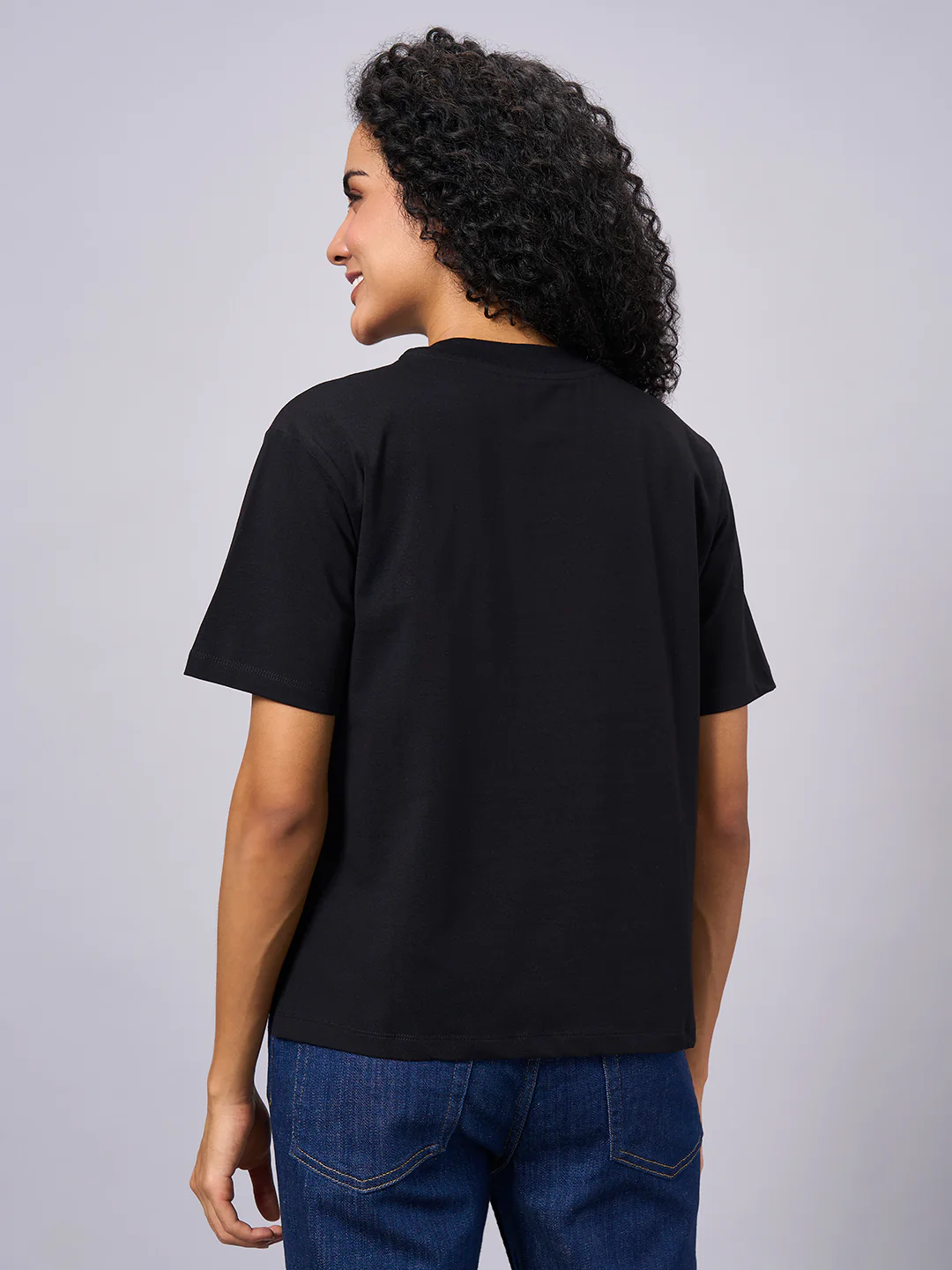 Women's Black Cotton Elastane Regular Fit Tshirt - Image 4