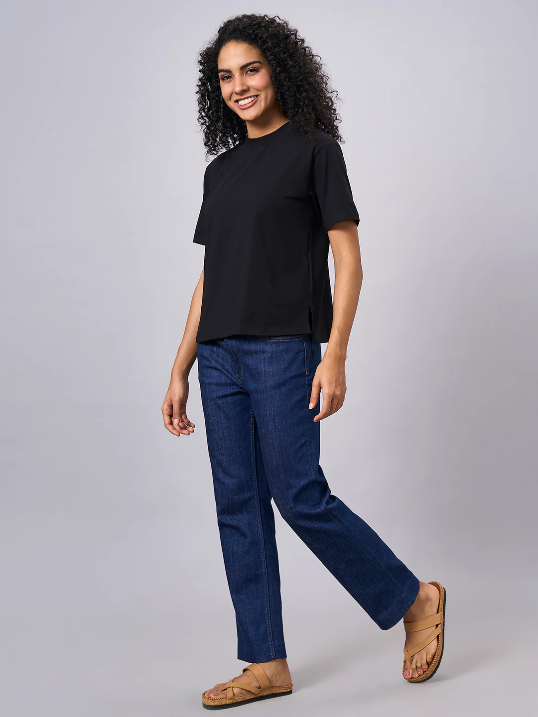 Women's Black Cotton Elastane Regular Fit Tshirt - Image 5