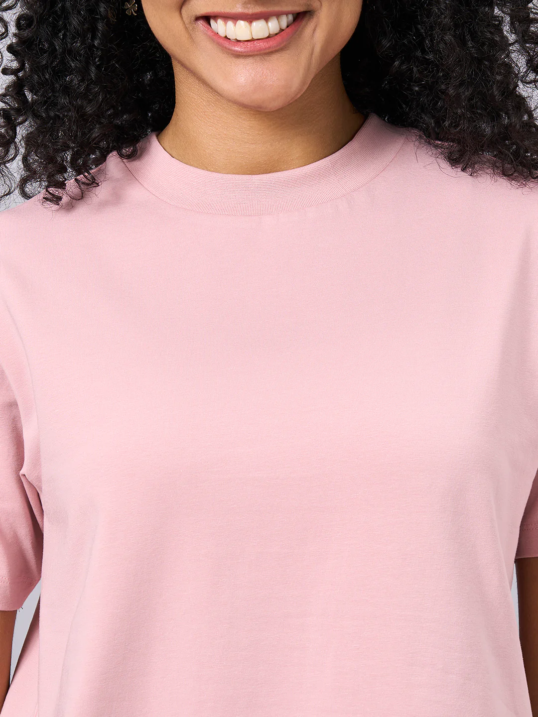 Women's Pink Cotton Elastane Regular Fit Tshirt - Image 6