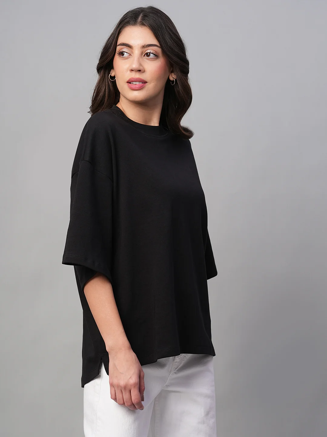 Women's Black 100% Cotton Loose Fit Tshirt - Image 4
