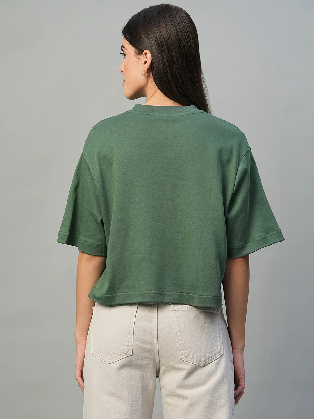Women's Olive 100% Cotton Boxy Fit Tshirt - Image 5