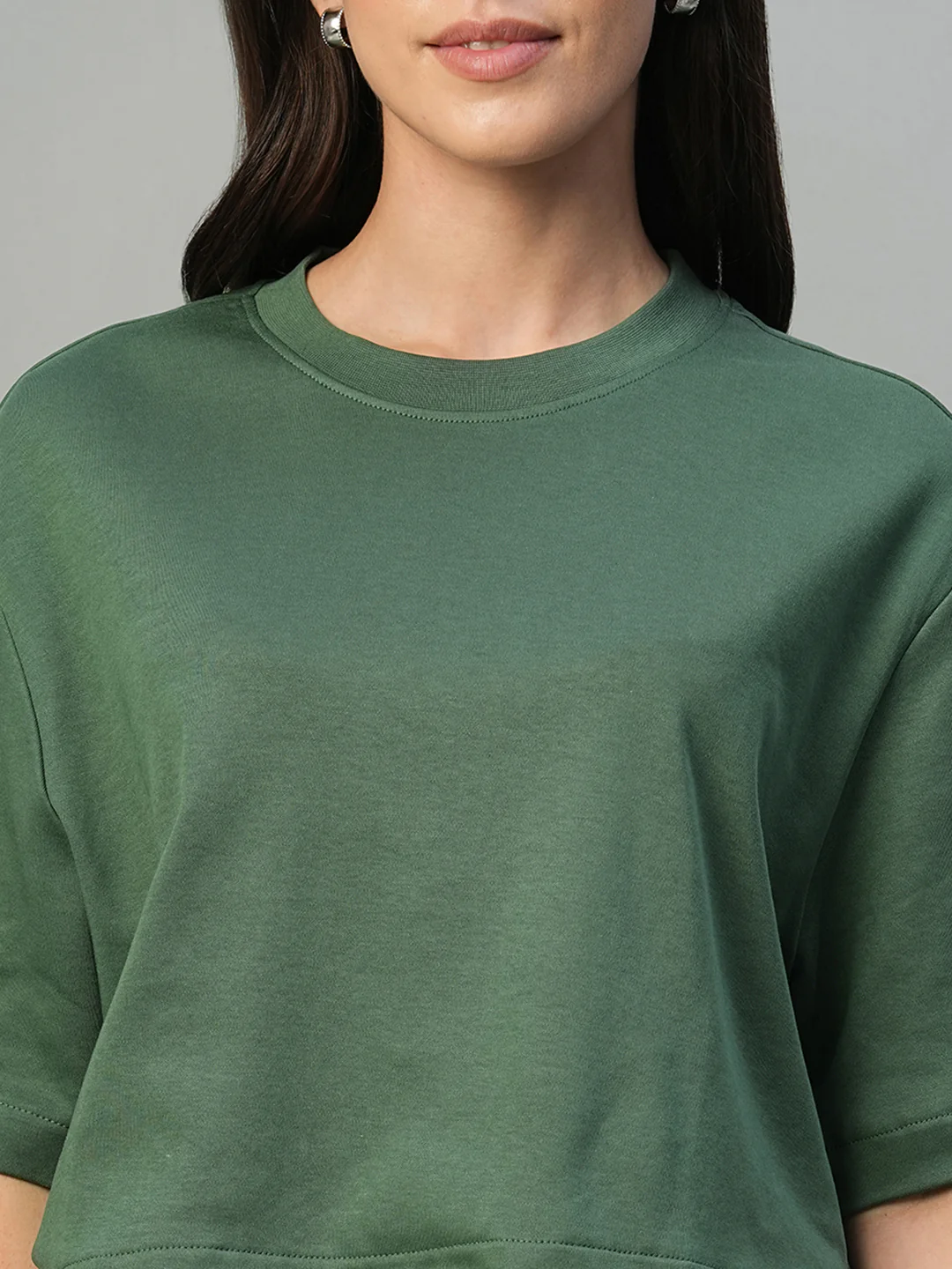 Women's Olive 100% Cotton Boxy Fit Tshirt - Image 6
