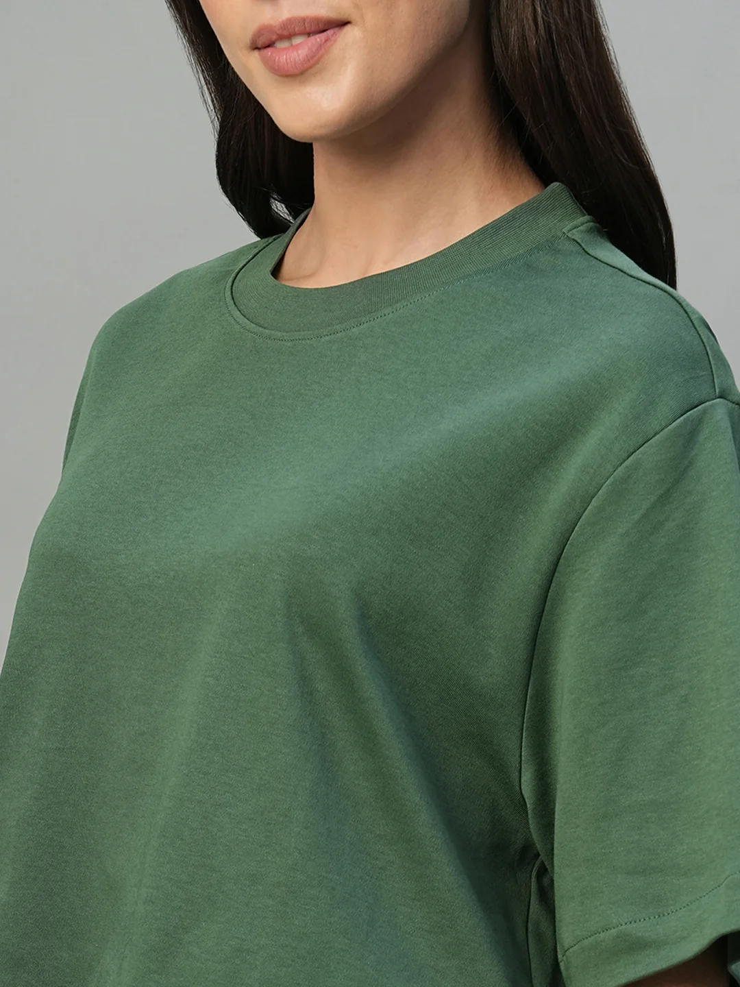 Women's Olive 100% Cotton Boxy Fit Tshirt - Image 7