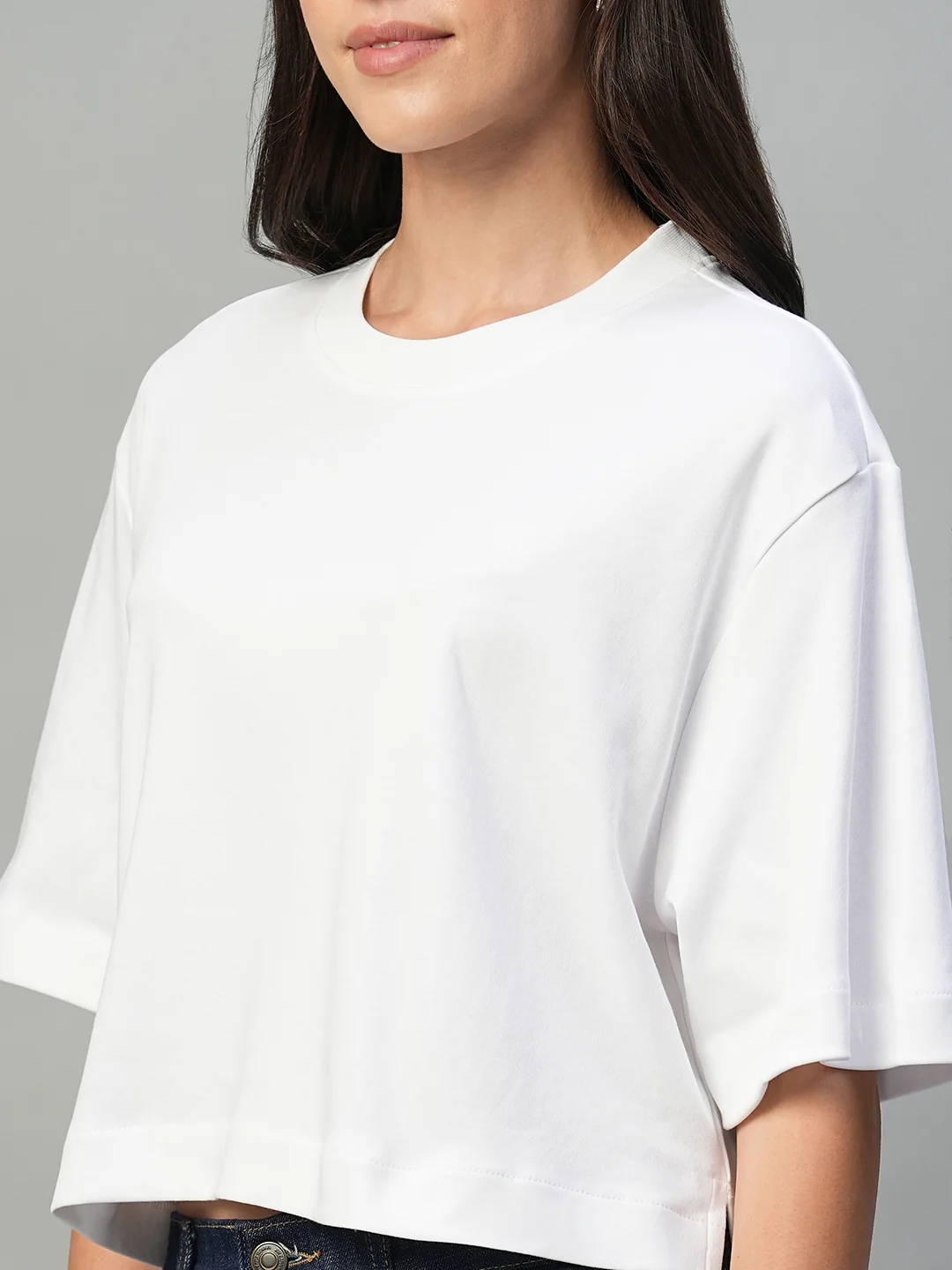 Women's White 100% Cotton Boxy Fit Tshirt - Image 7