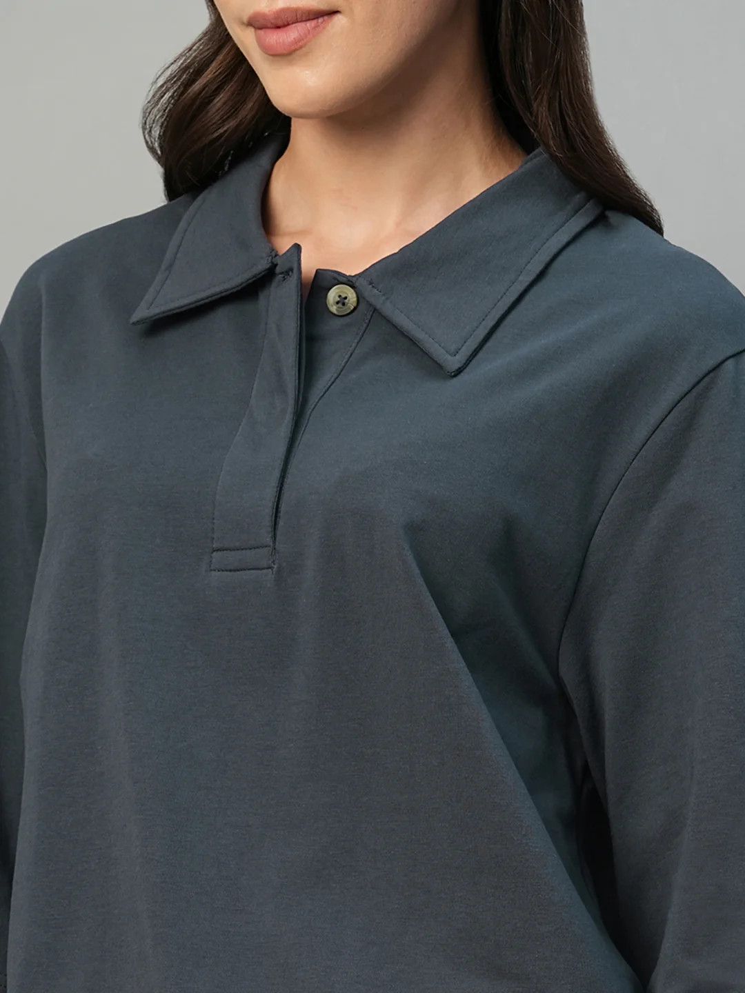 Women's Navy Cotton Elastane Regular Fit Tshirt - Image 7